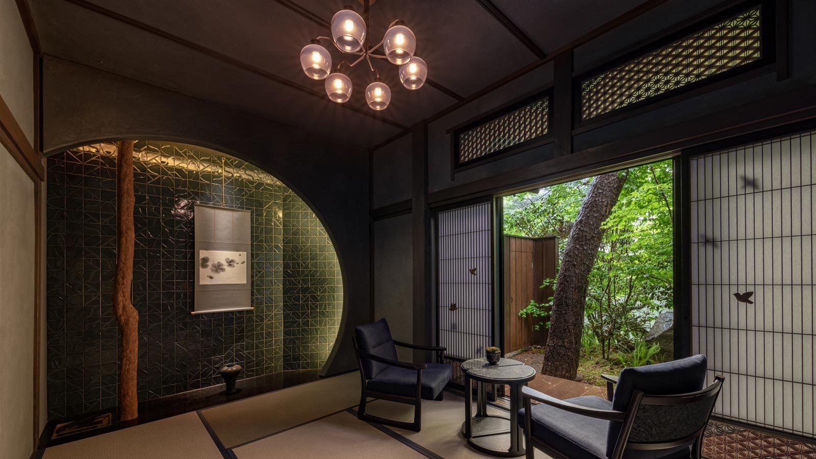 Opening in 2021, the mountain lodge "Minimalist designer Japanese-style room with semi-open-air bath"