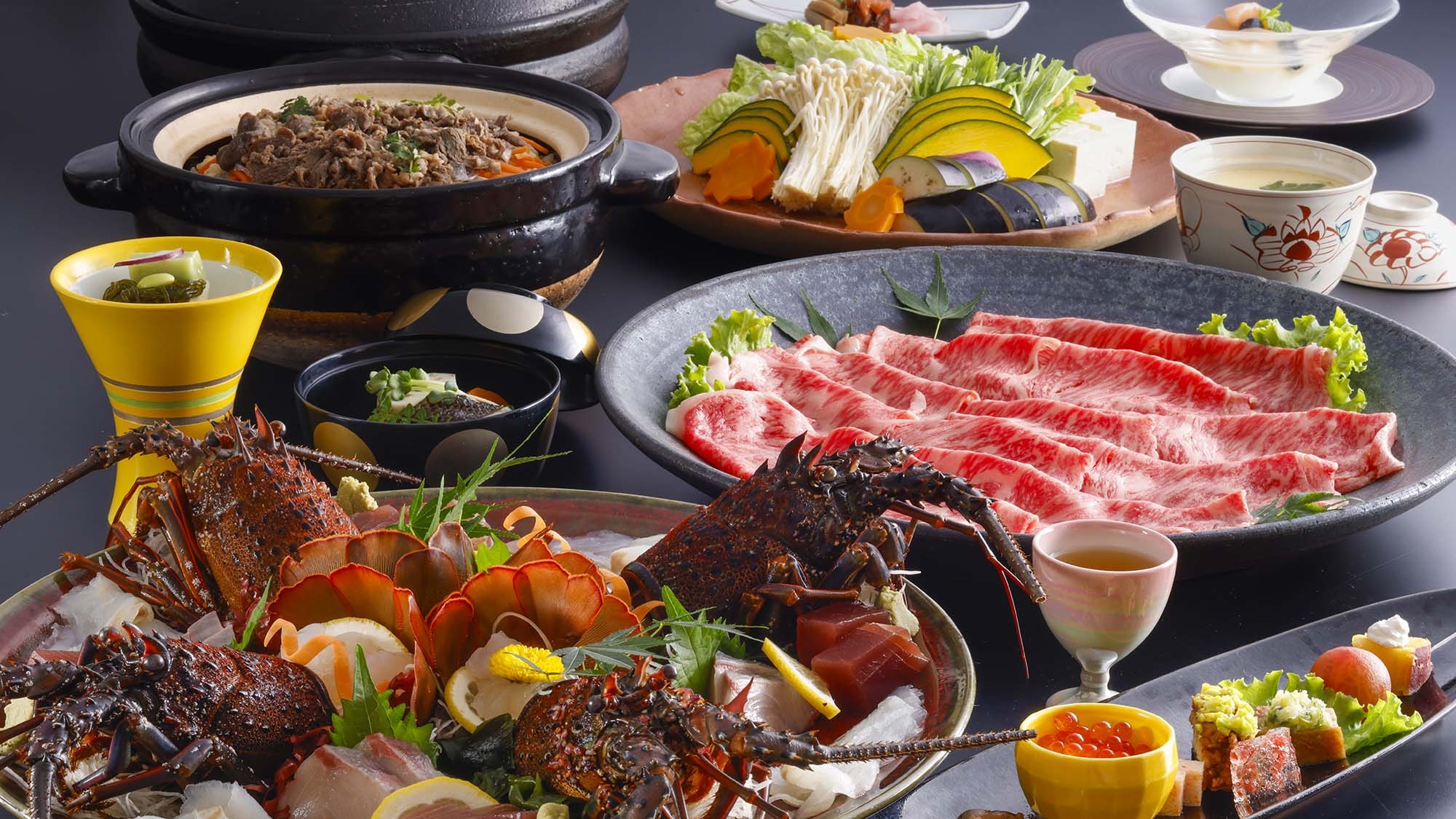 Awaji beef shabu-shabu and spiny lobster banquet