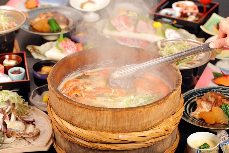 Dinner with hot stone dishes