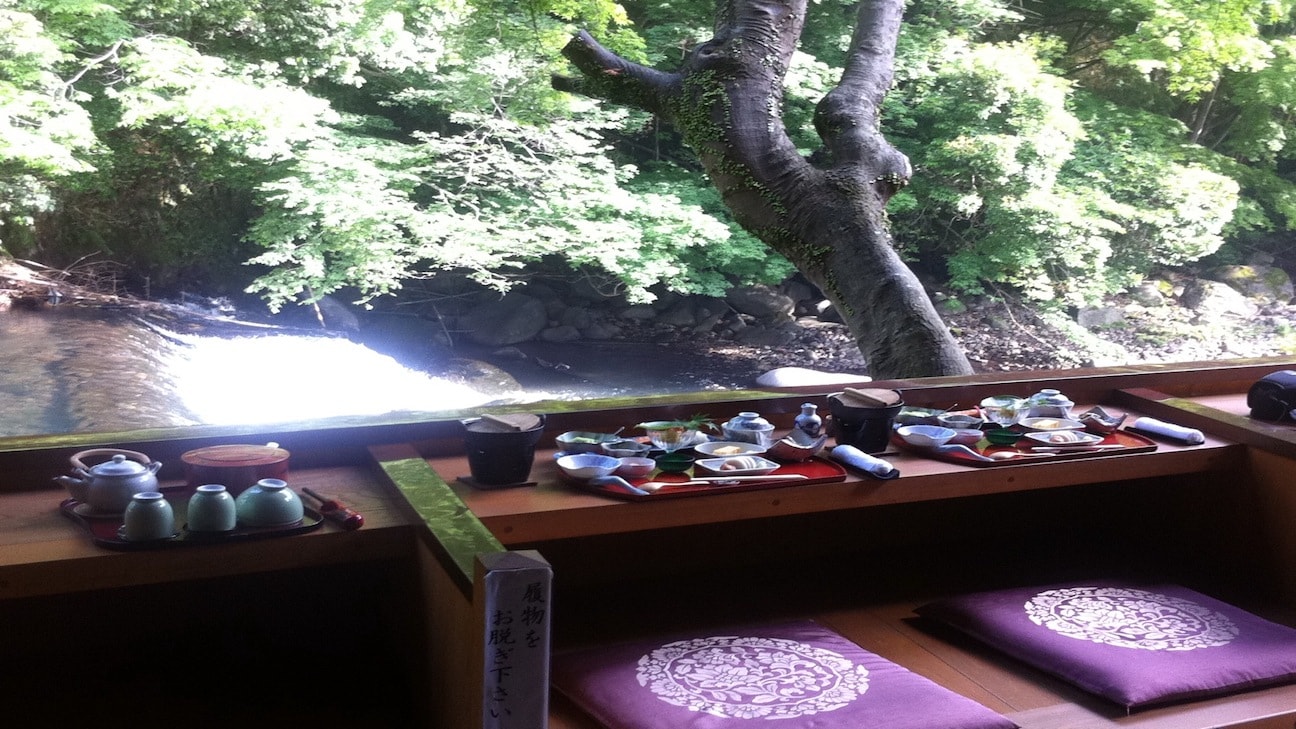 Terrace breakfast along the mountain stream