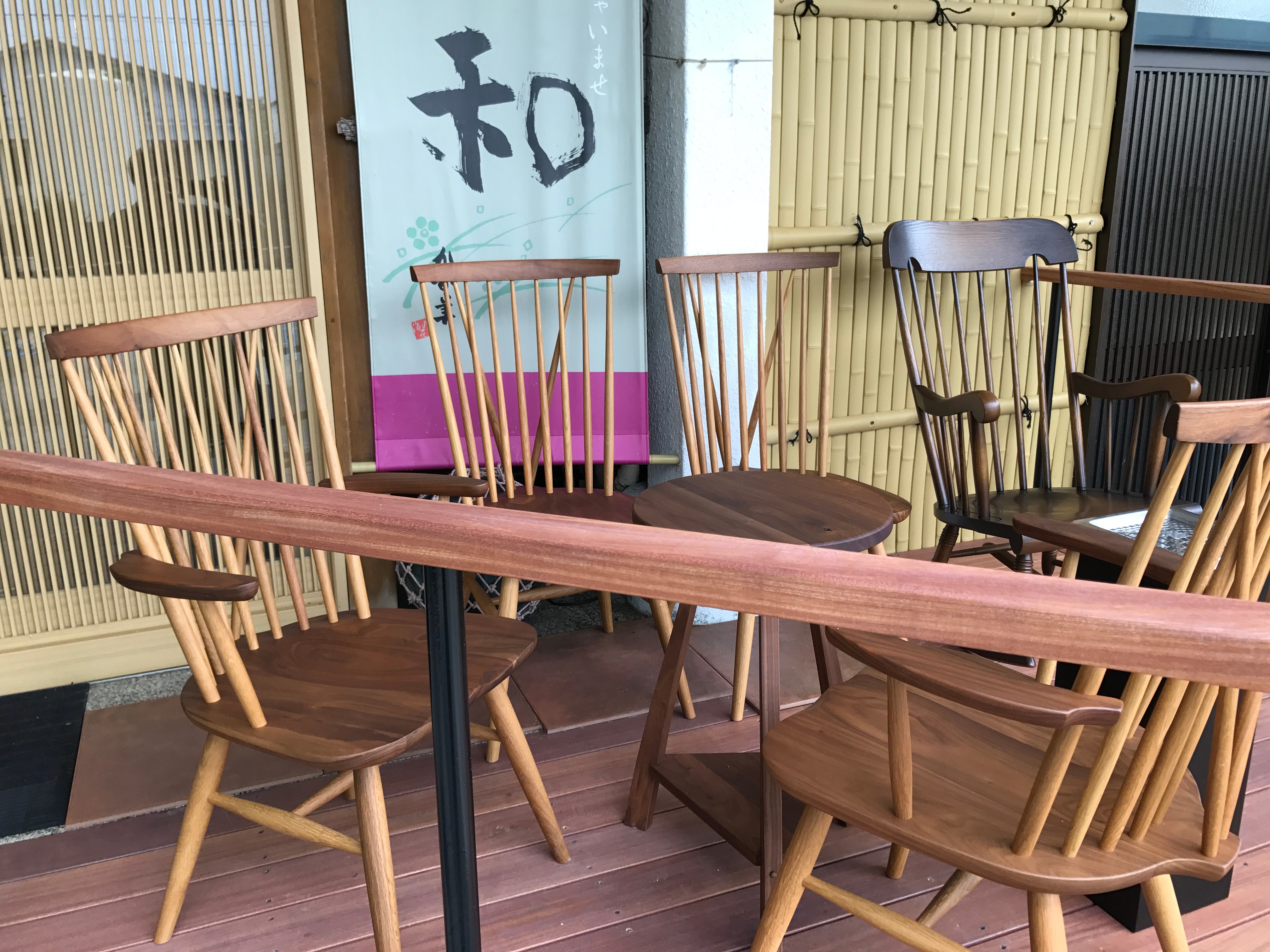 Wooden deck in front of the entrance