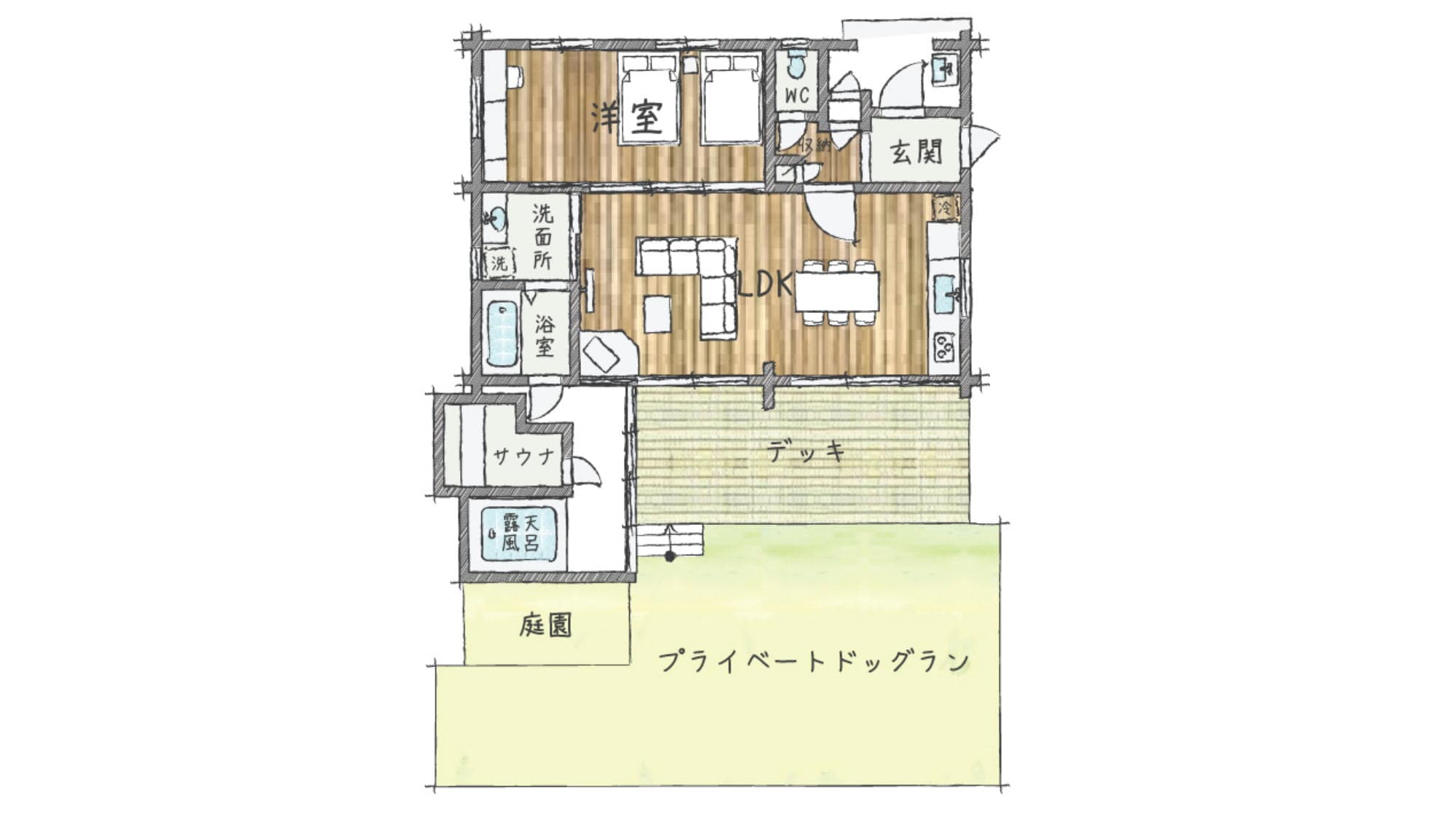[Log Premium with sauna and open-air bath] Rumo (1LDK) HK Floor plan