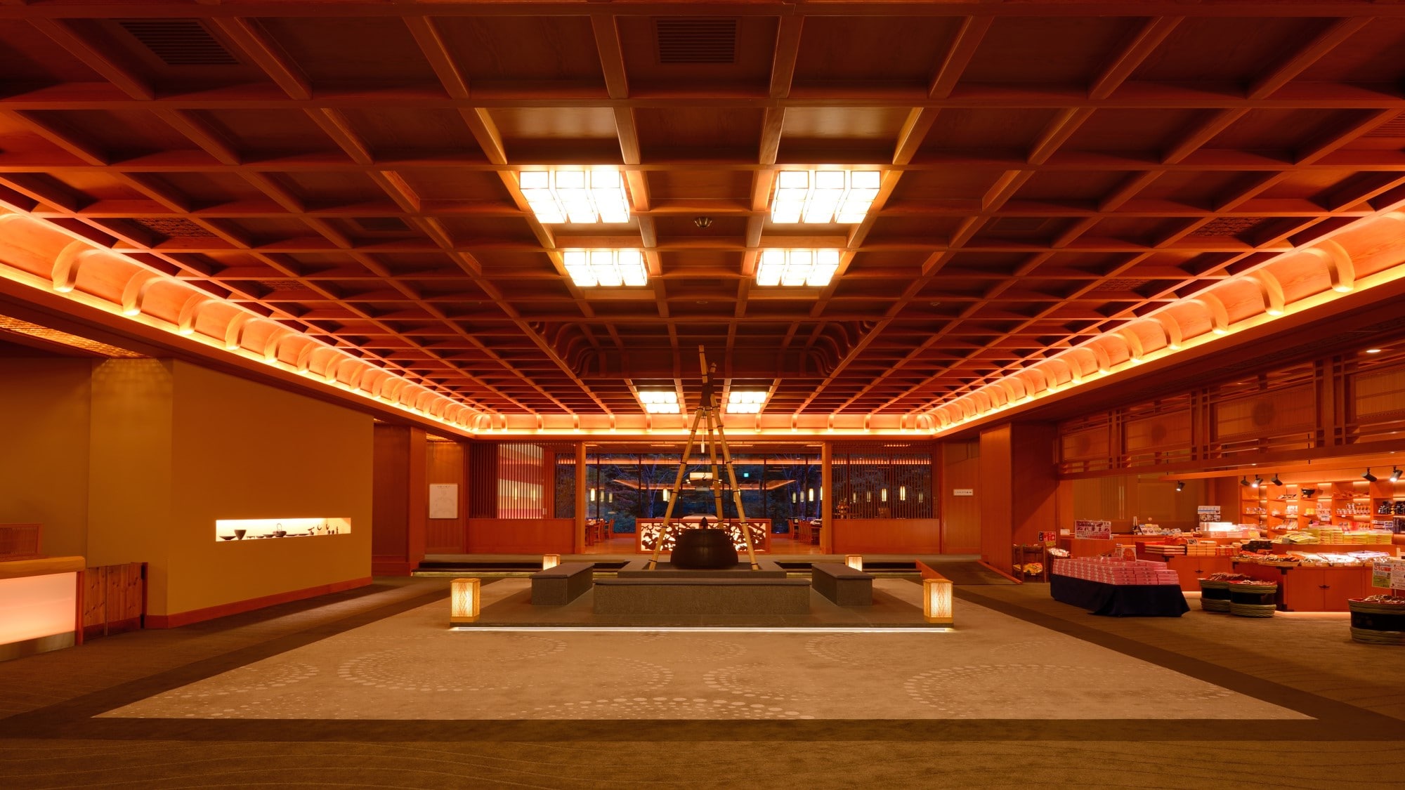 Coffered ceiling throughout the lobby