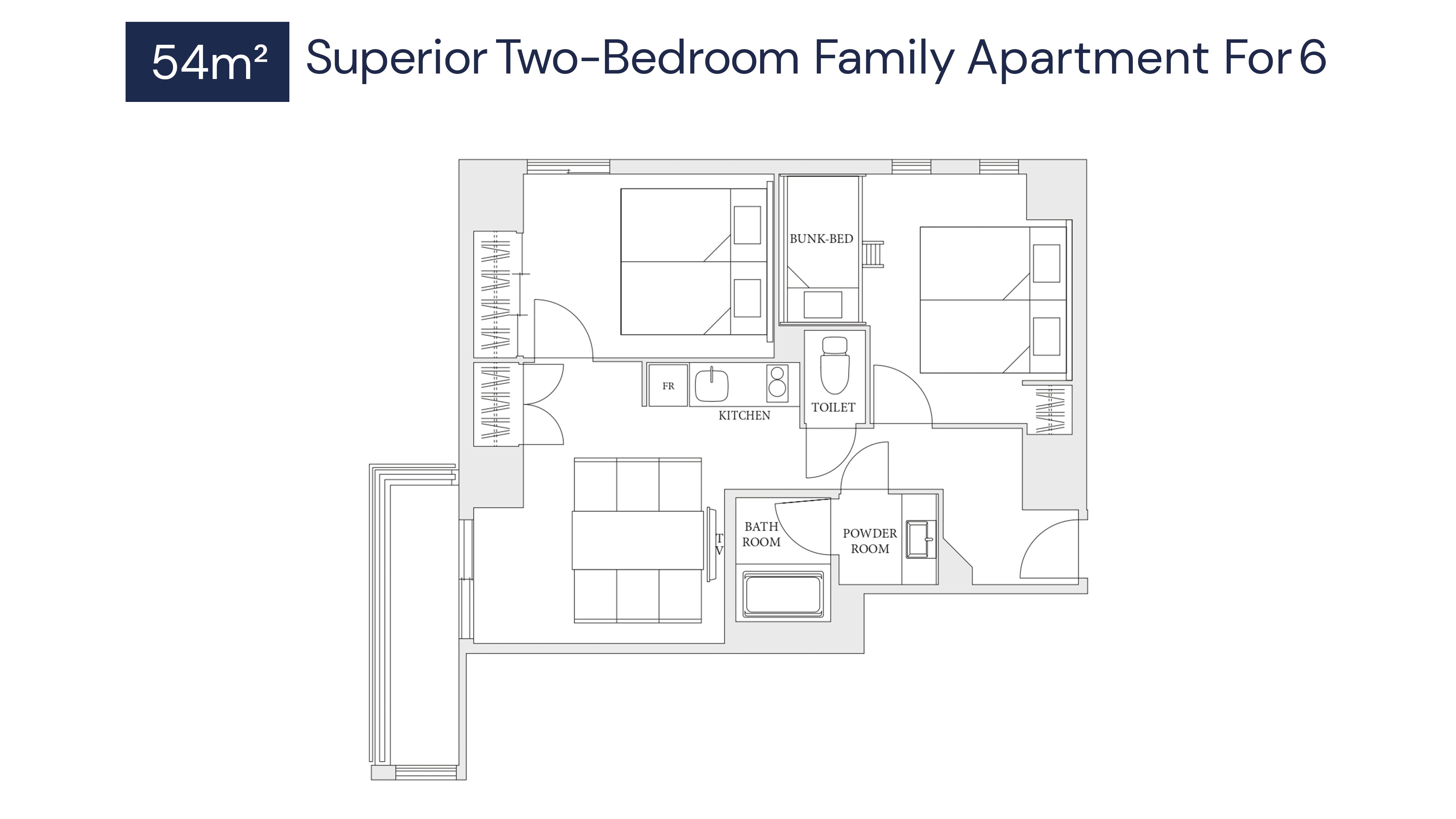 Superior 2 Bedroom Family Apartment for 6 people Floorplan