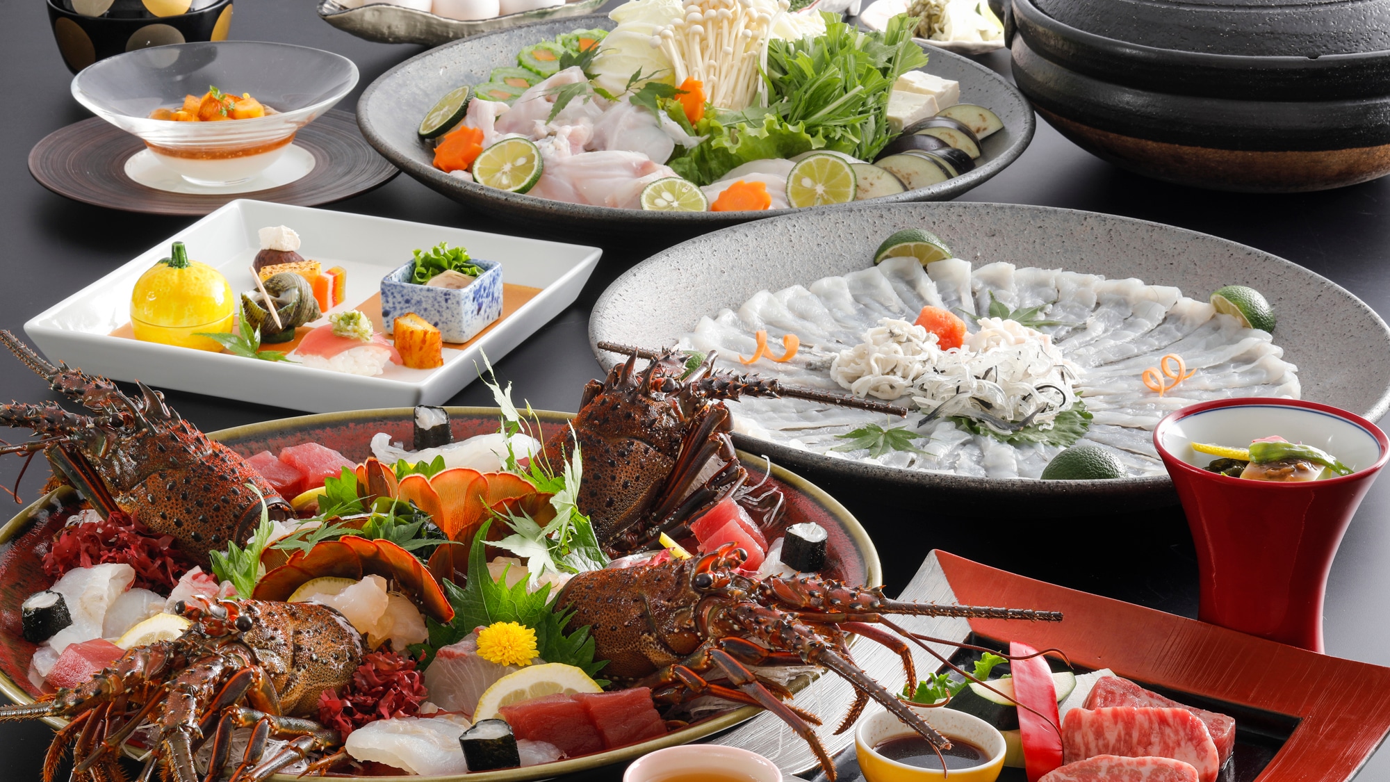 淡路牛ステーキ　波の彩×３年とらふぐ会席