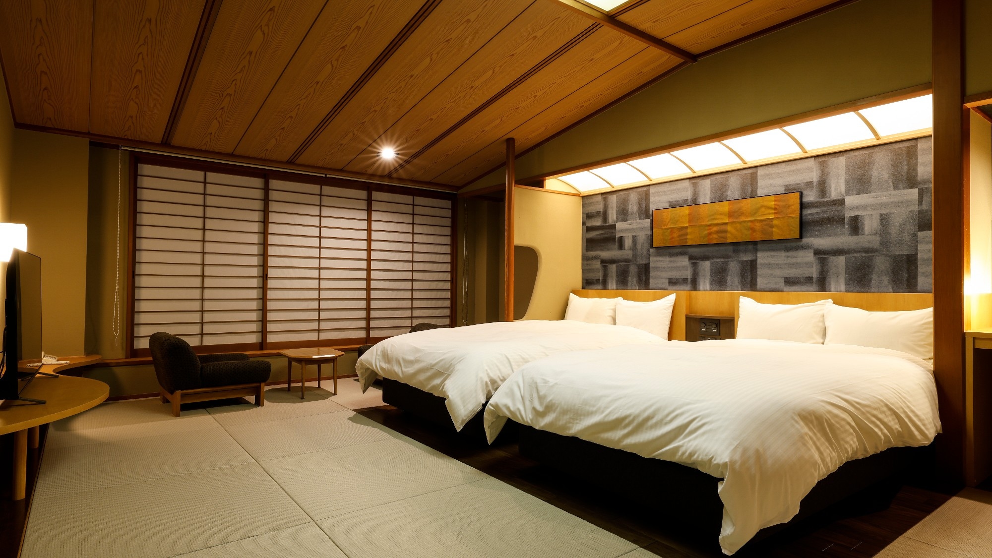 【舒適的日西合璧床房】融合了日式休閒與西式懷石風格的客房。