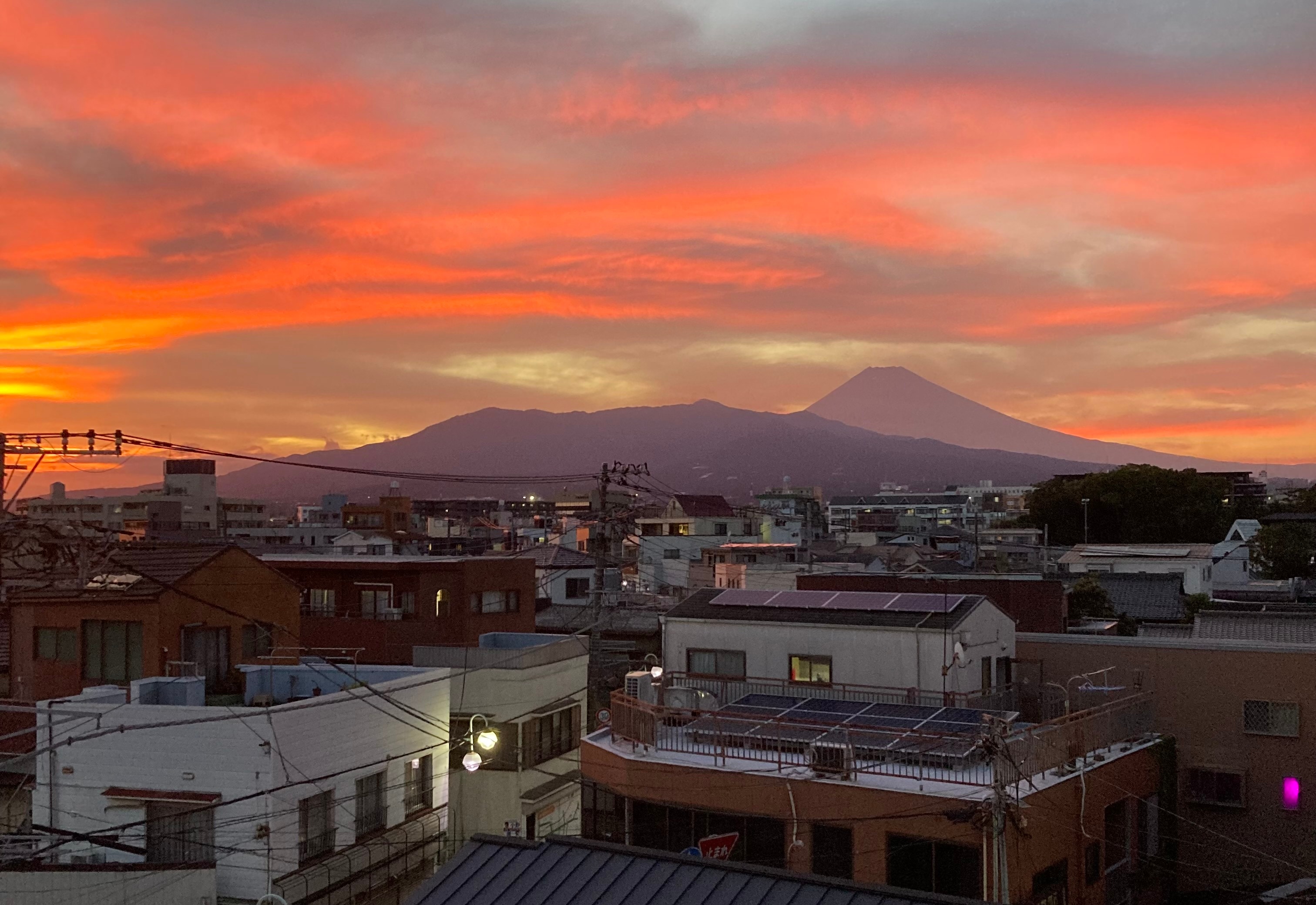 Mt. Fuji seen from the roof of the hotel (late October)
