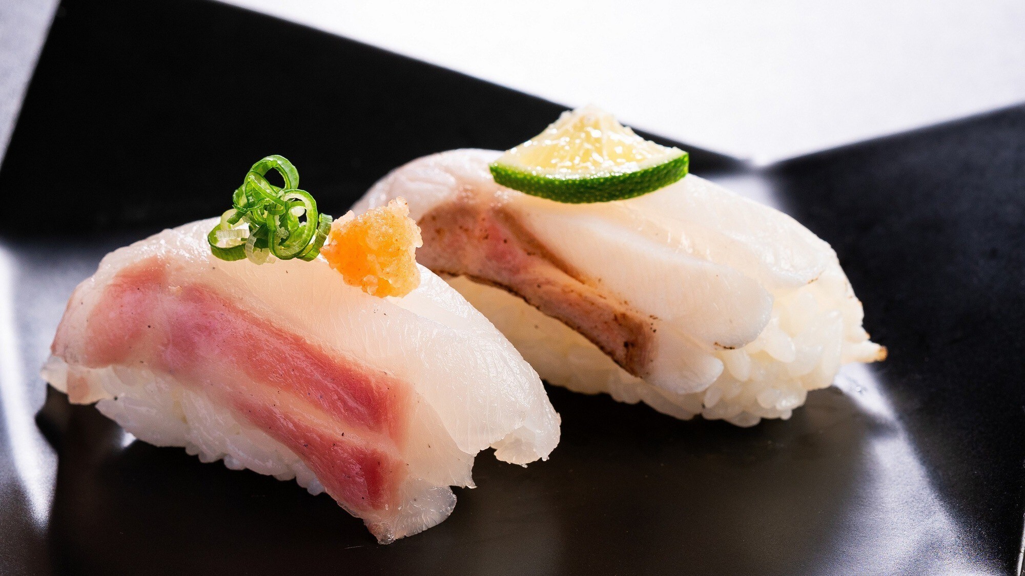 Two types of grouper nigiri sushi