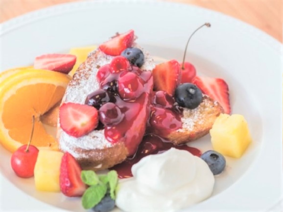 Our prided breakfast French toast with any topping you like