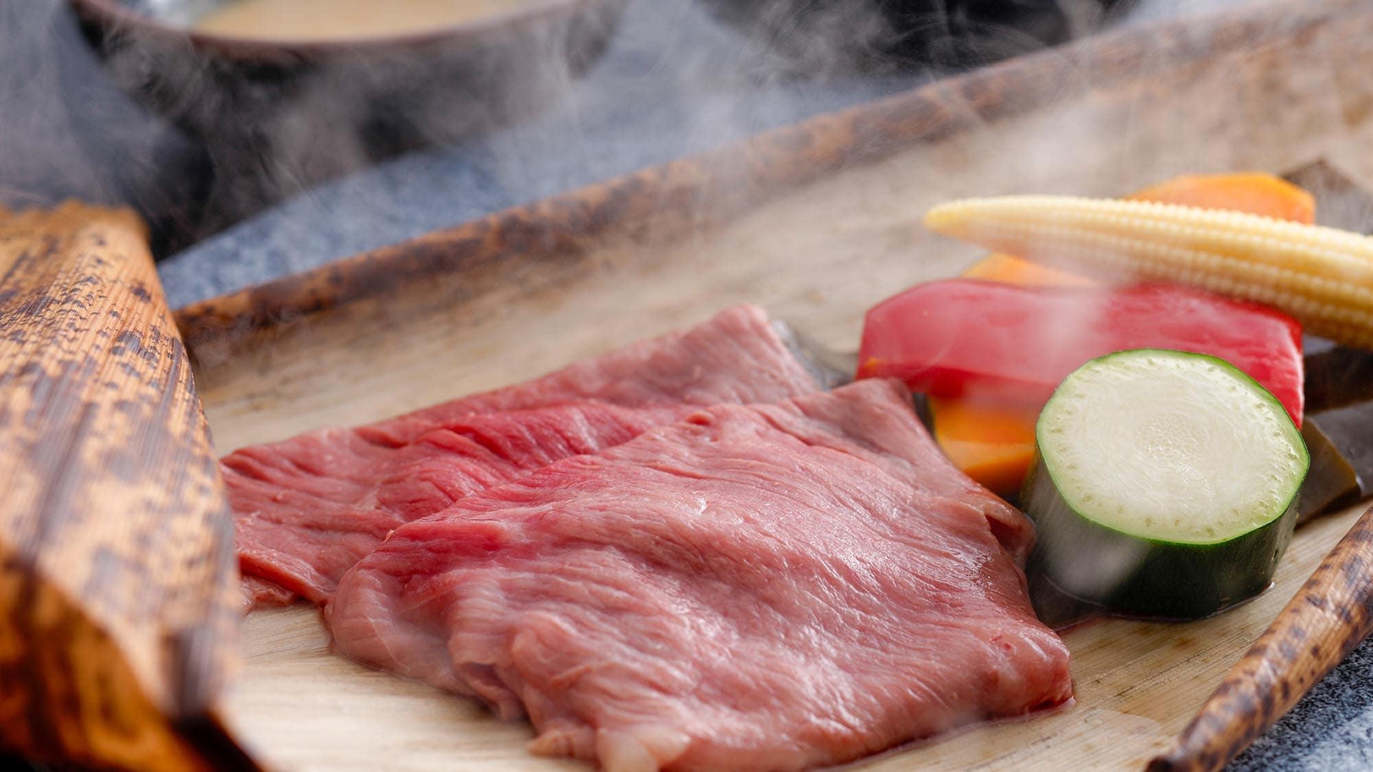 [Summer/Dinner] Kyoto Wagyu beef and summer vegetables steamed in bamboo skin [One example]