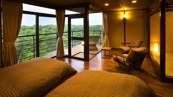 ■ Tsuruage kakurei ■ -Waku / Miroku- (Japanese and Western room 6 tatami mats + bed + balcony)