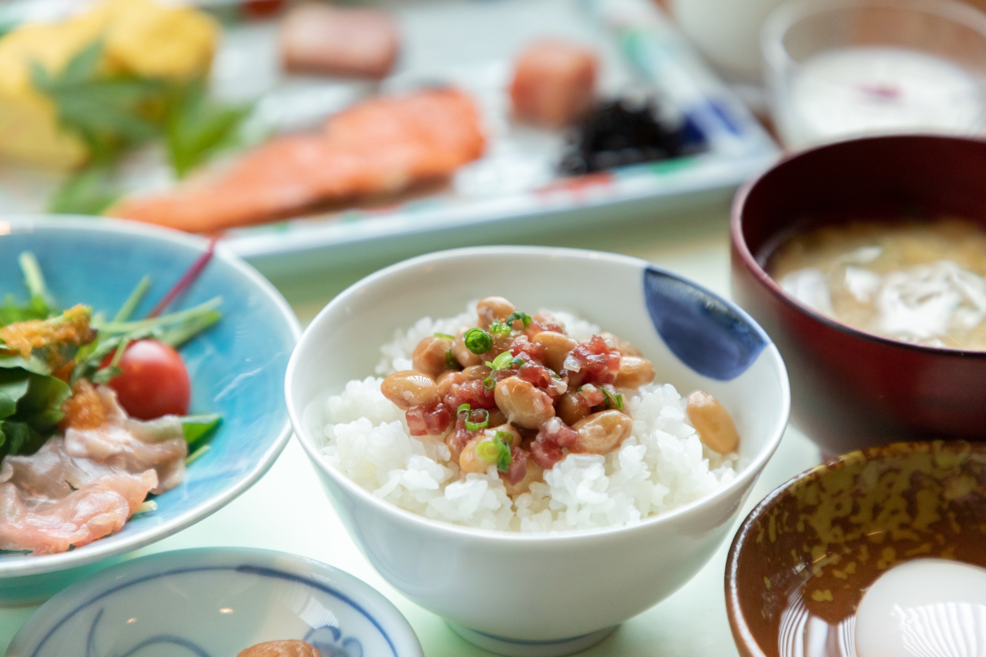 Breakfast: White rice and Sakura natto