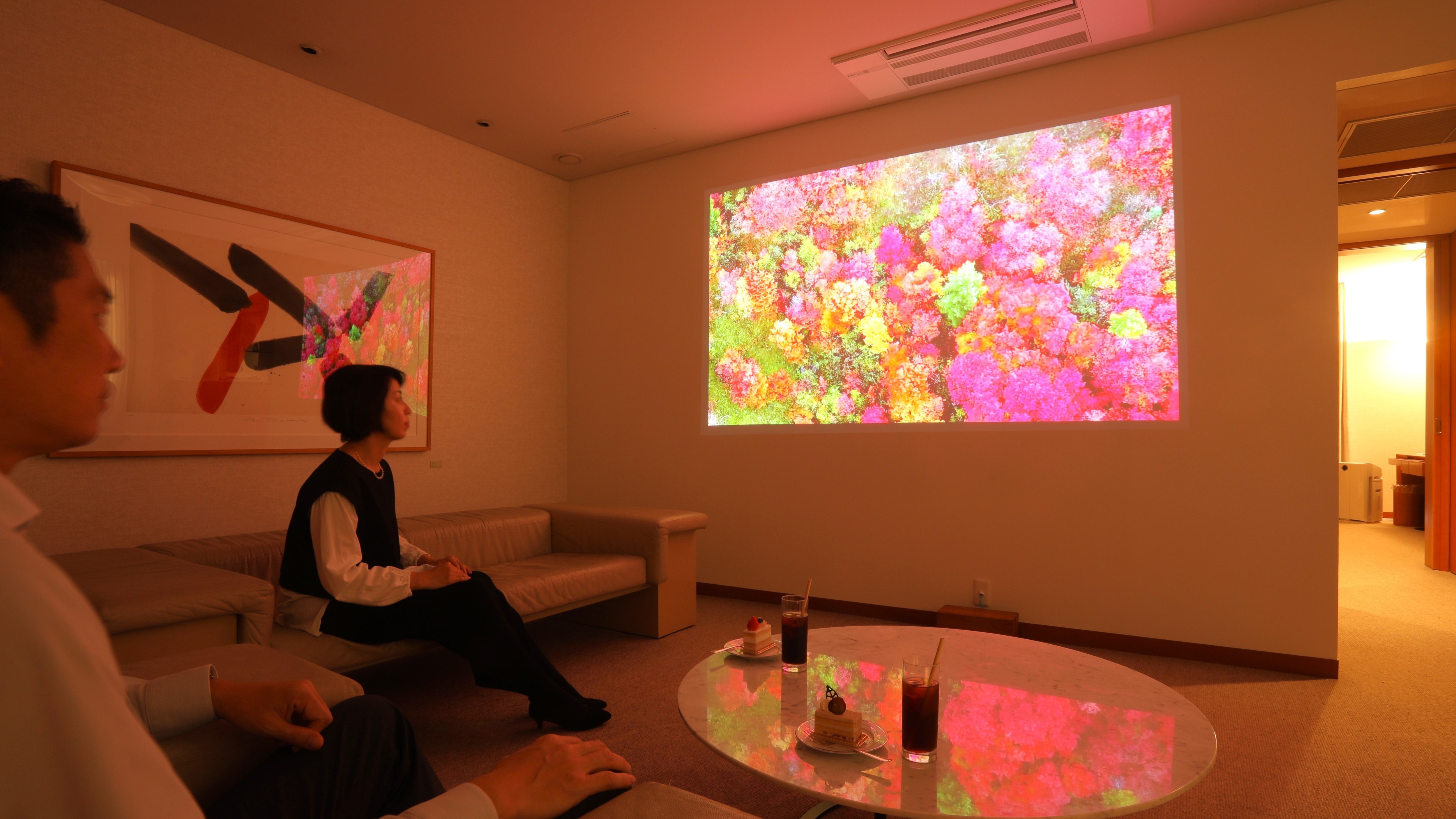 You can enjoy movies and animations on a large screen and with great power at the "Room Theater".