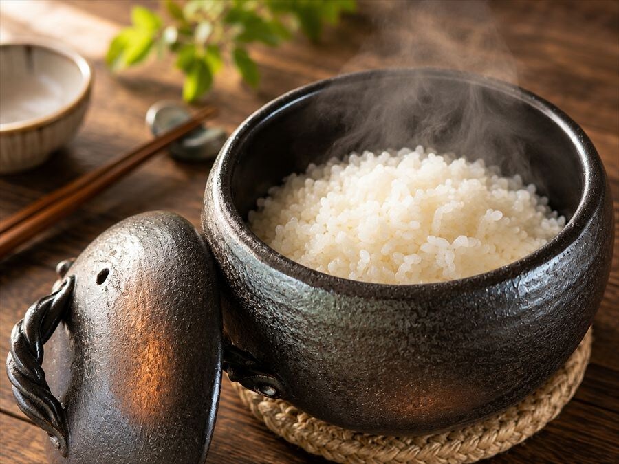 用传统日式炉灶煮的米饭