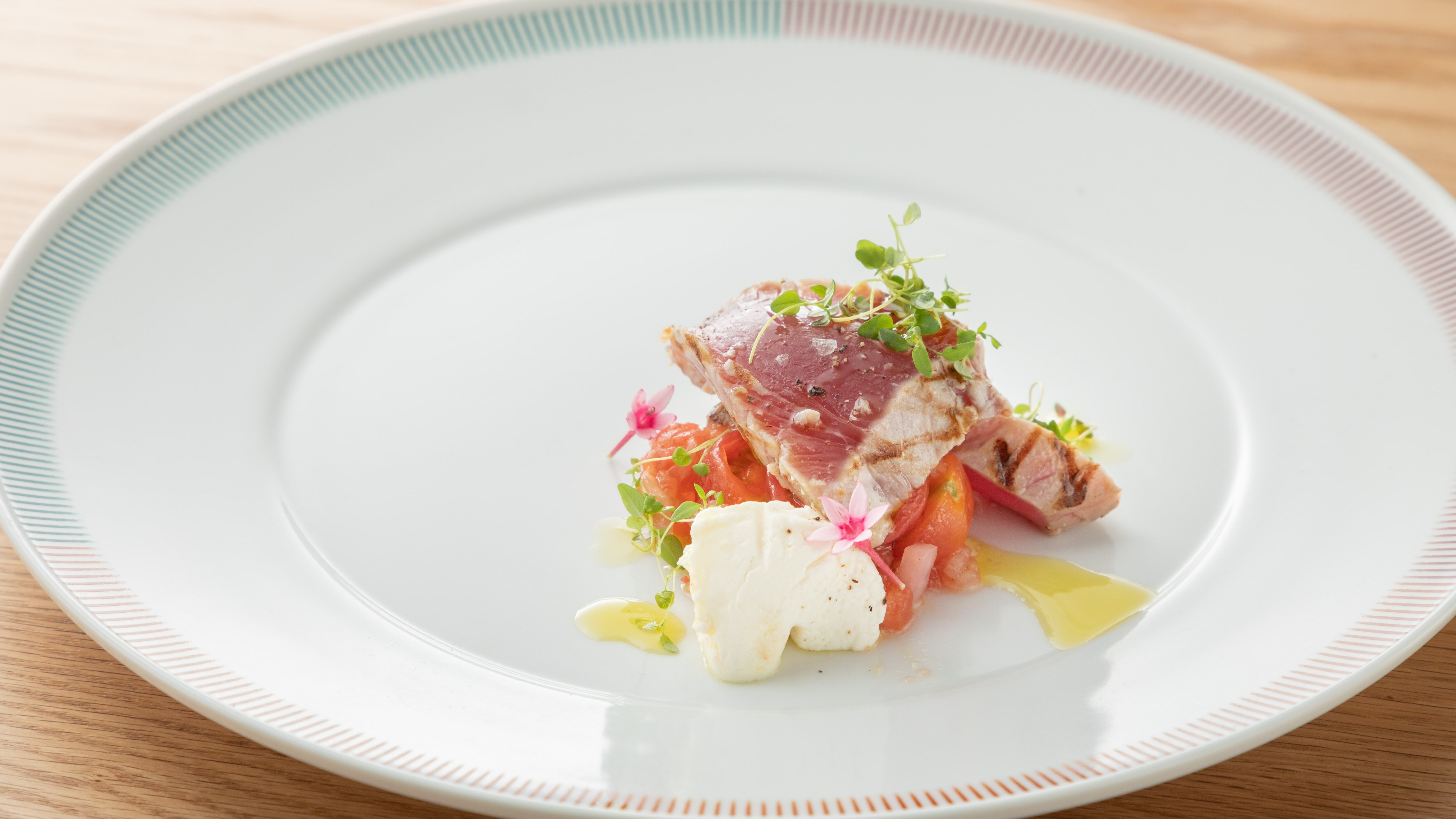 An example of a dinner course. The menu will change depending on the season and the availability of ingredients.