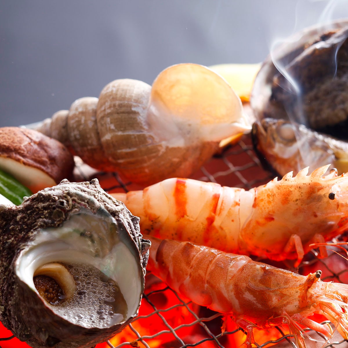 Charcoal grilled seafood