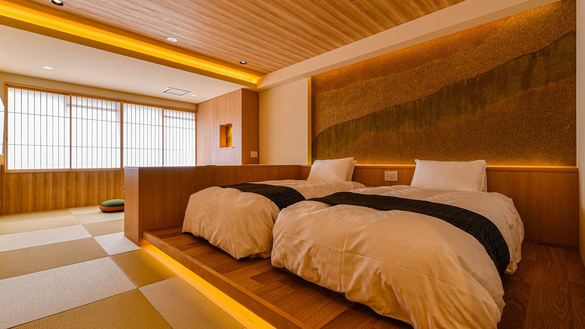 Japanese modern room with 2 single beds