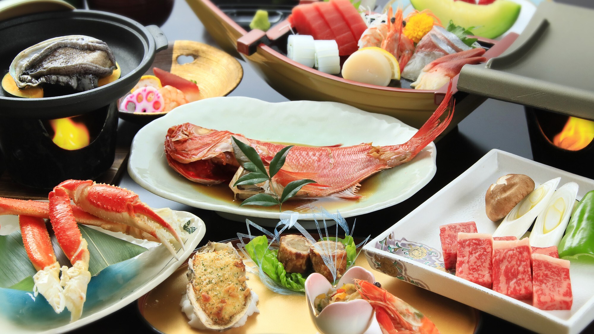 Japanese Black Beef + Red Snapper + [Boat-style Platter + Snow Crab + Abalone + Japanese Black Beef] (1)