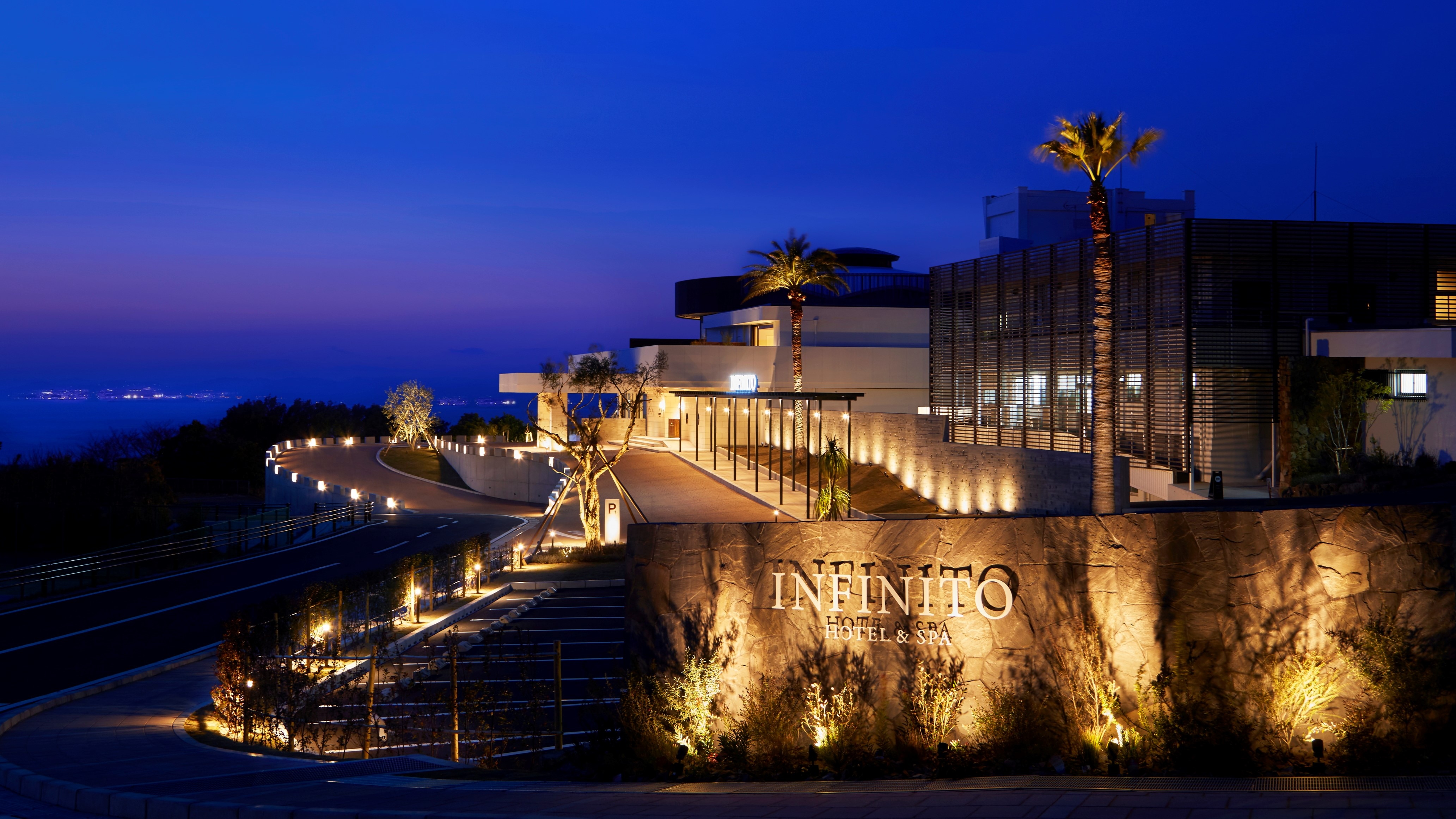 Hotel exterior at night