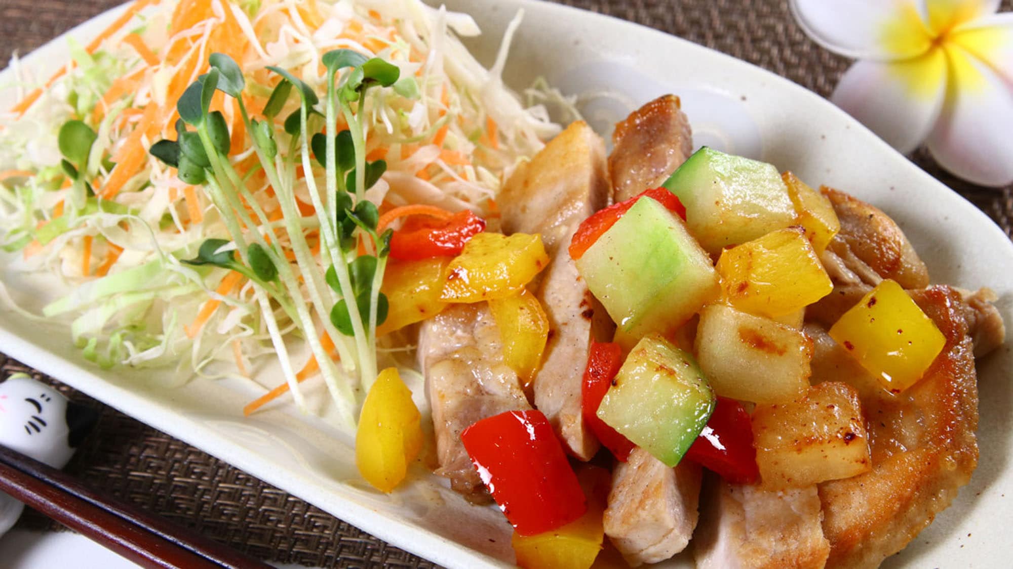 Contoh makan malam: menu utama seperti daging babi*