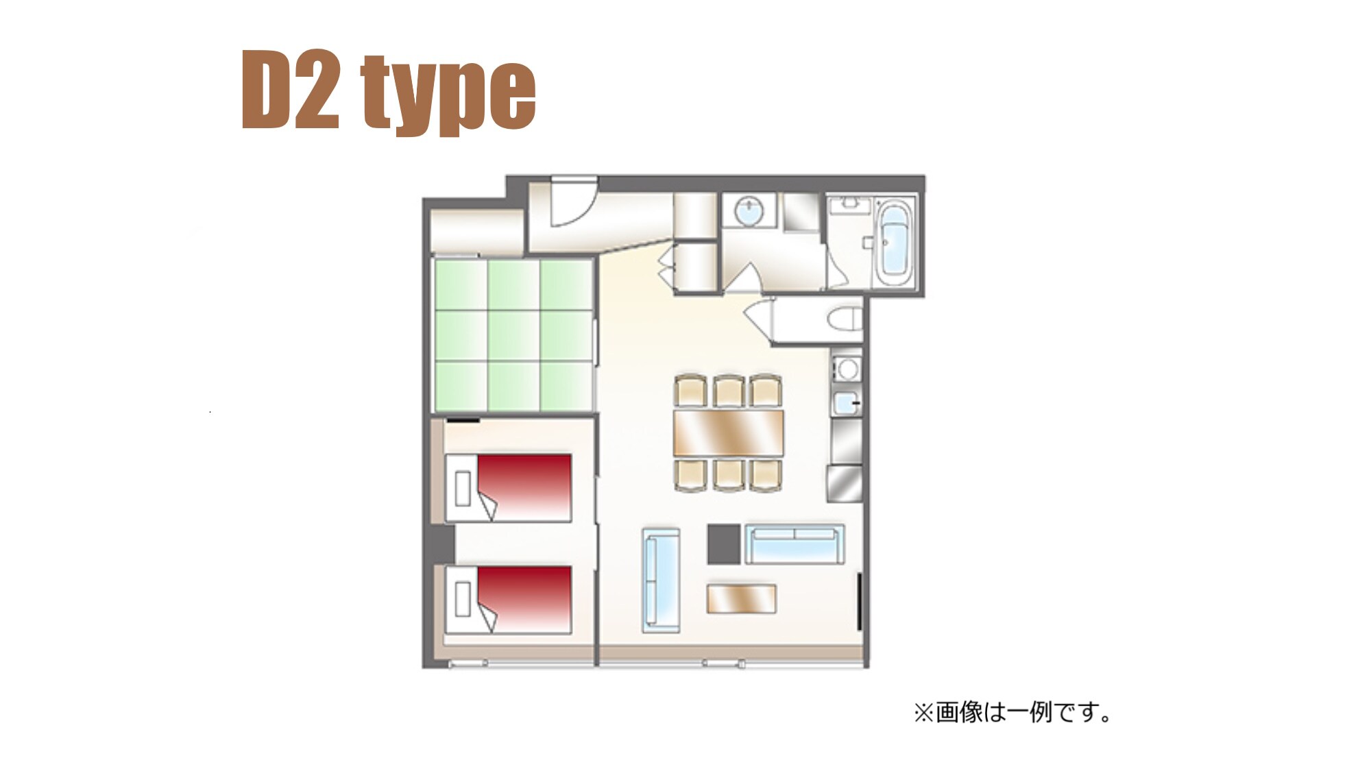 [Example of Deluxe Room 2 layout] 2LDK, Japanese-Western style room that can accommodate up to 6 people (mini kitchen and washing machine available)