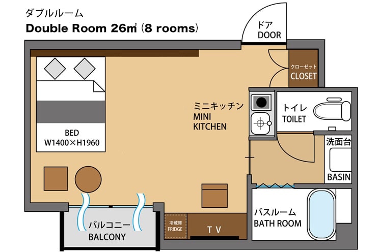 Double room 26 square meters floor plan ♪