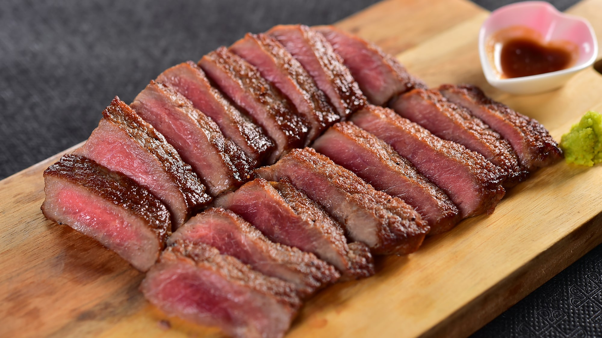 An example of a dinner buffet: beef steak