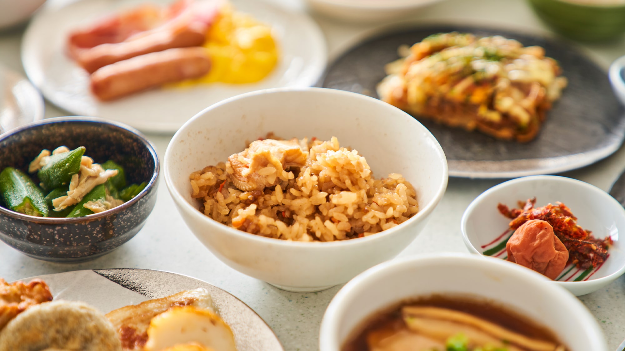 Image of cooked rice and okonomiyaki