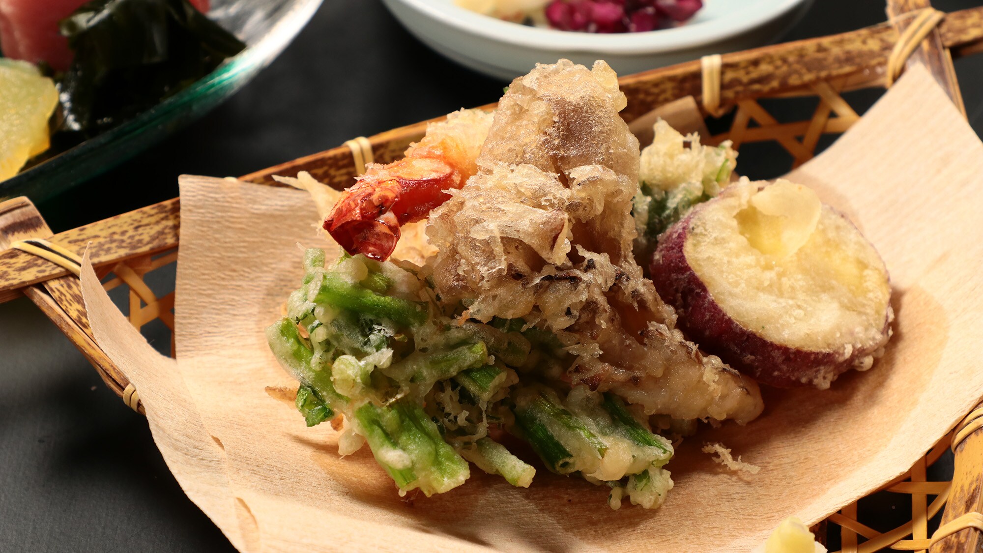 [มื้อเย็น] กุ้งเทมปุระและผักตามฤดูกาล