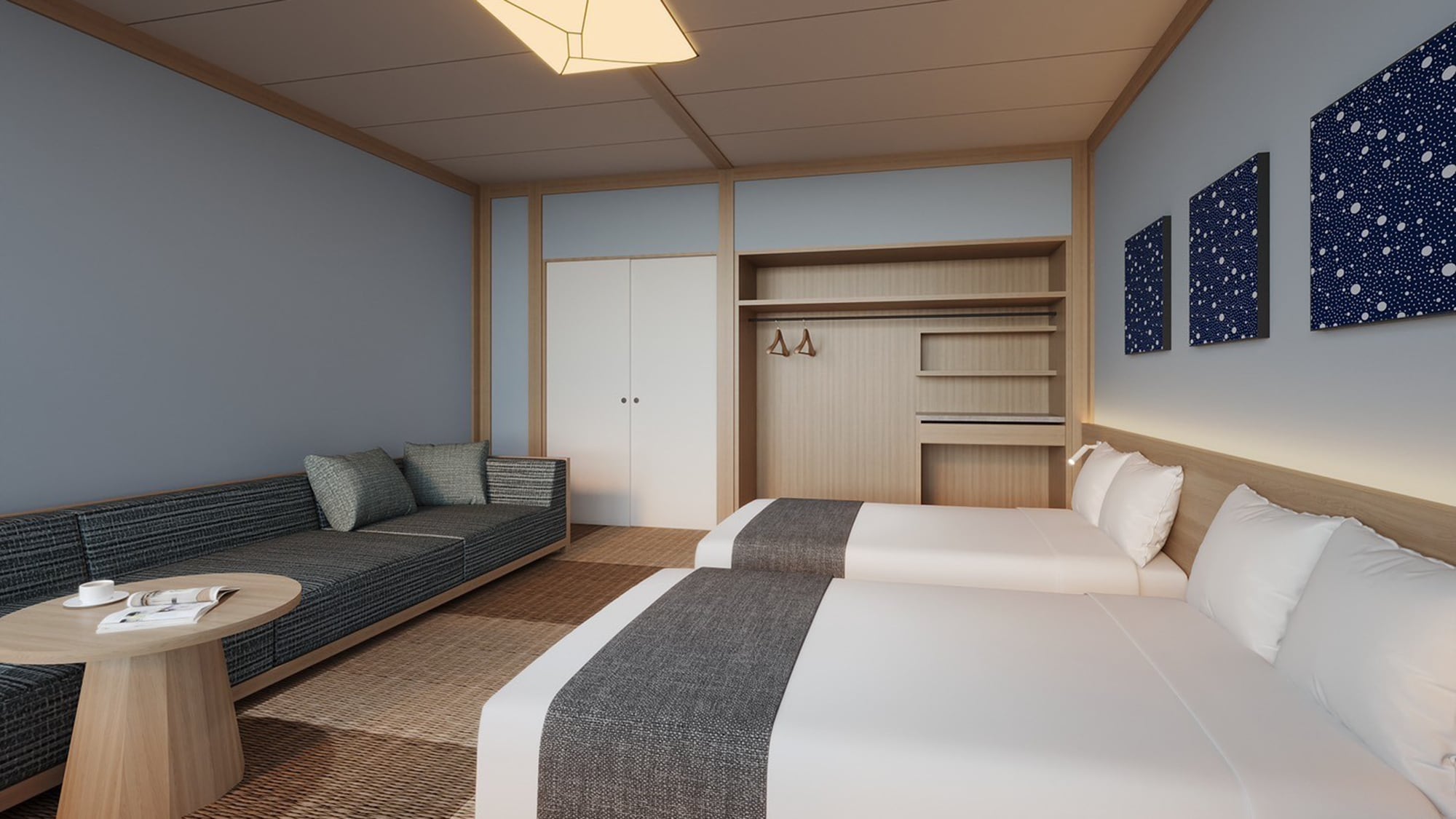 [Kobushi Ryokan Private Bath] [Japanese-Western style room] Tatami mats, beds and sofas add to the comfort. (From April 24th)