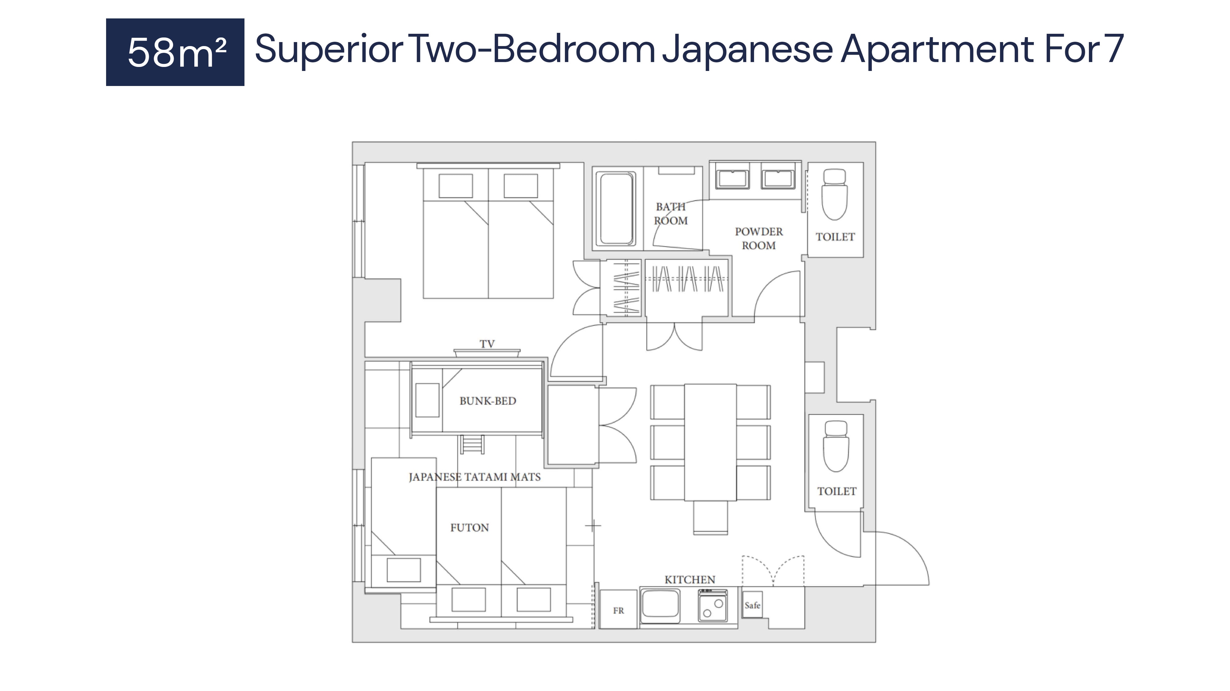 Superior 2 Bedroom Japanese Apartment for 7 People Floorplan