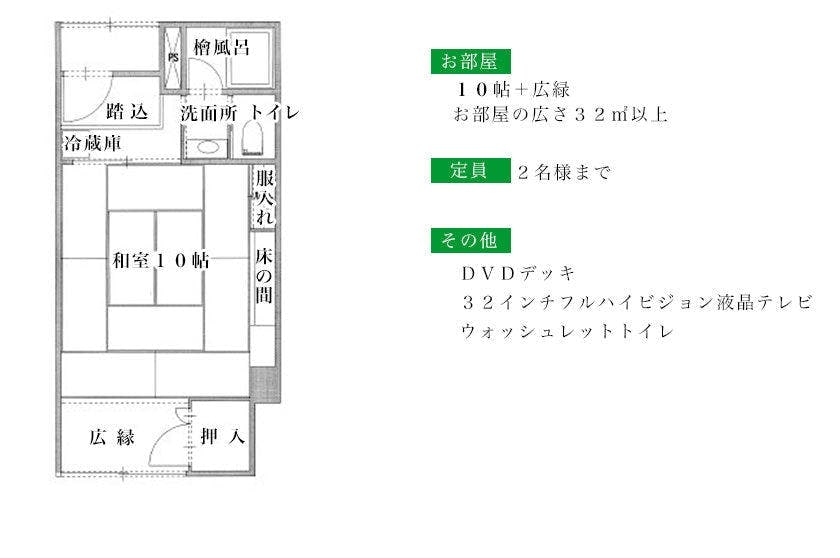 【D型】宽敞的日式房间，配有10张榻榻米的桧木浴缸