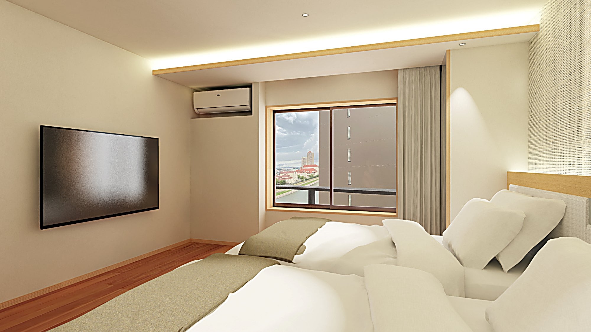 MỚI [Phòng kiểu Nhật-Tây] (Phòng kiểu Nhật + 2 giường đơn) 64m2/side bờ sông
