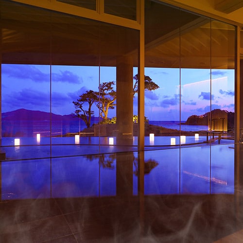 Infinity hot spring SUNSET large communal bath evening view