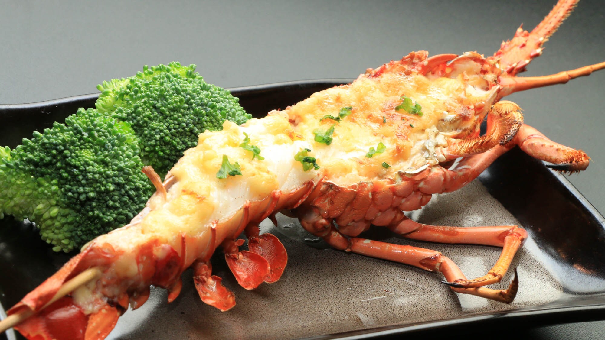 Grilled spiny lobster in its shell