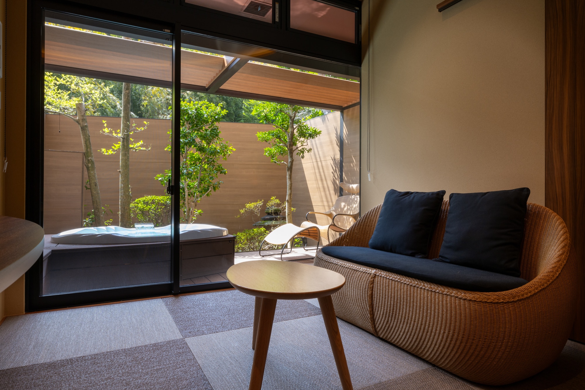 A modern Japanese-Western style room with an open-air bath, renovated in March 2024.