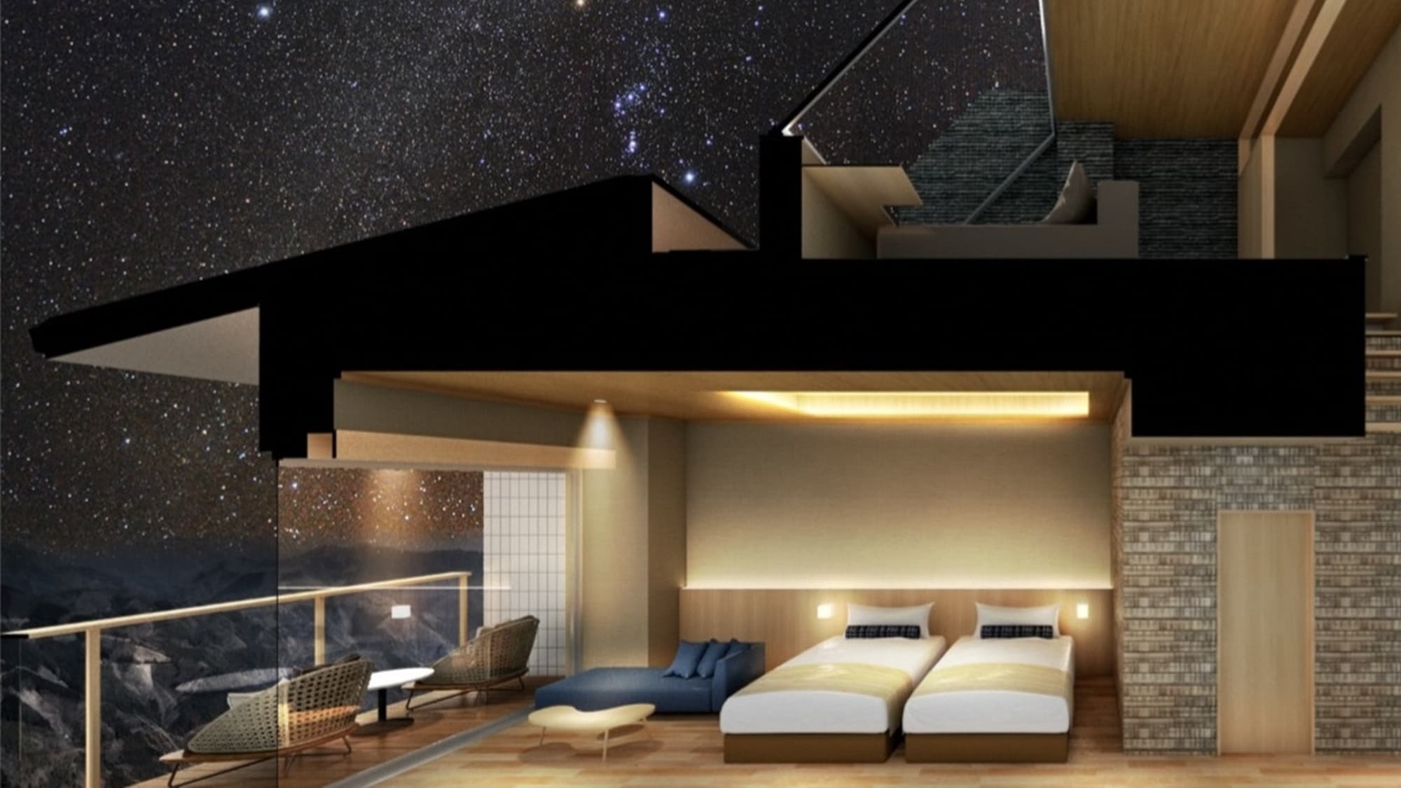 * [Star room image] The second floor has a glass ceiling. A special room where you can enjoy starry sky observation