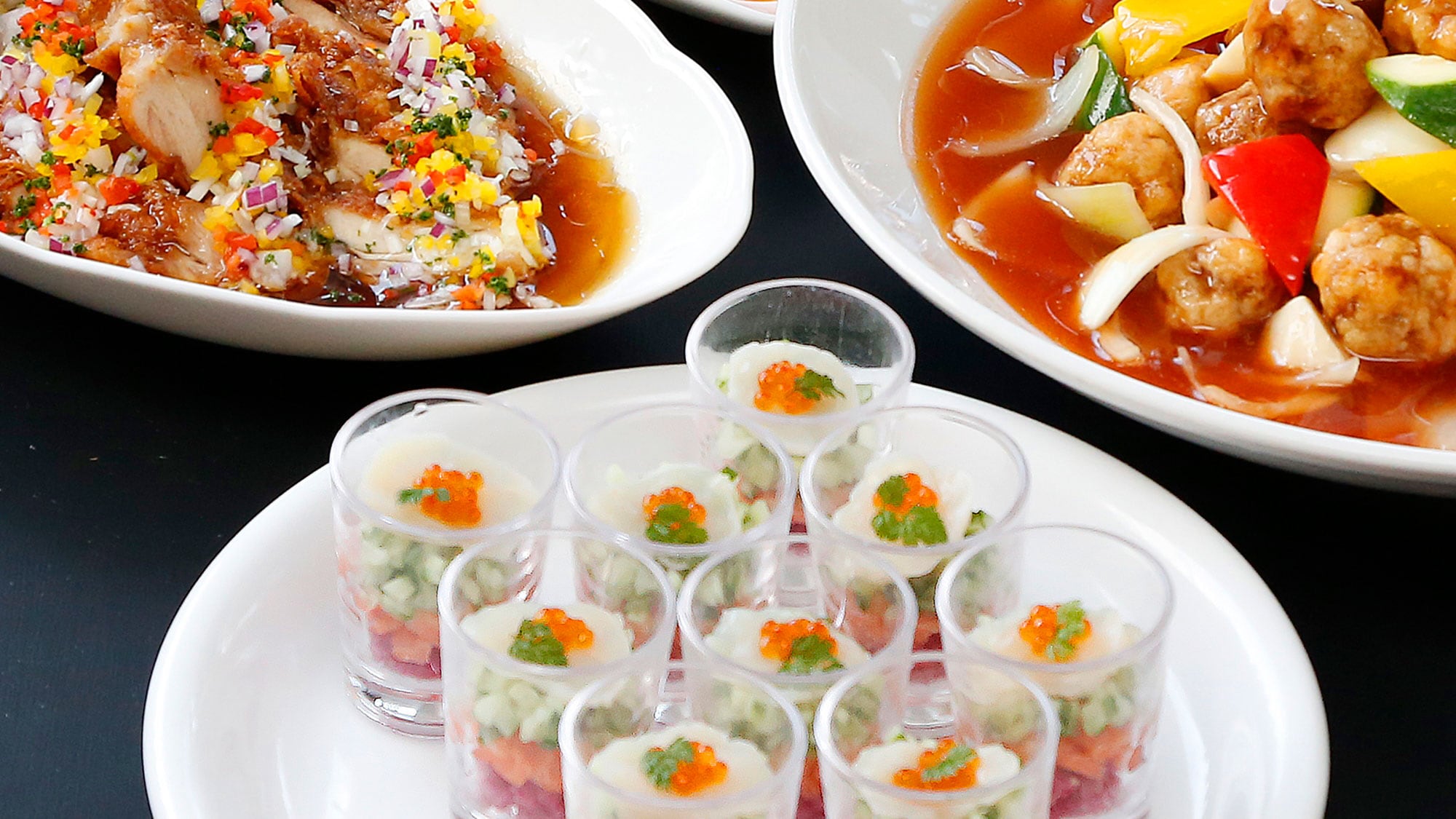 *[Example of a buffet] A buffet filled with authentic Chinese cuisine and dishes using local ingredients