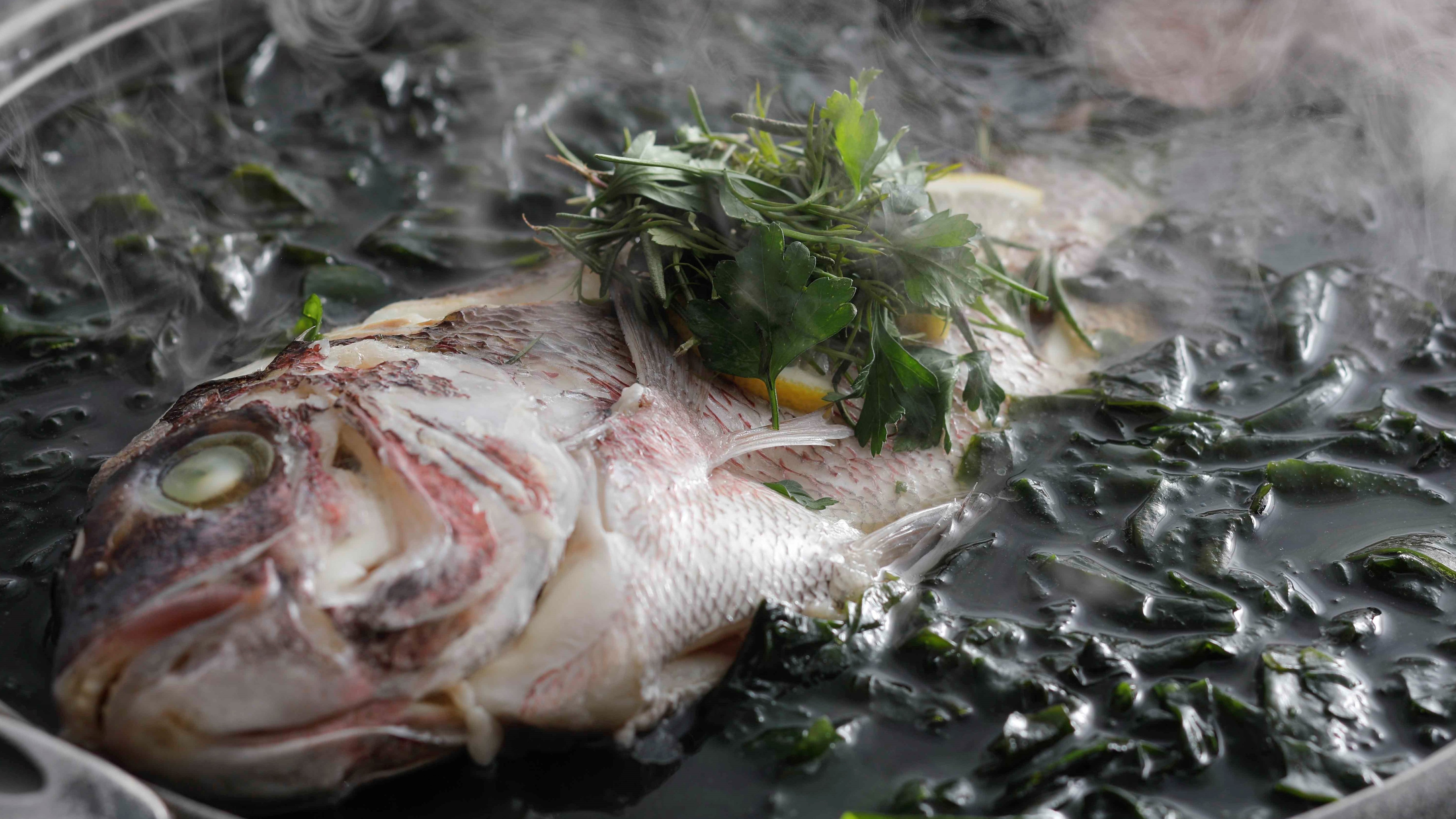 [Steamed sea bream with herbs]
