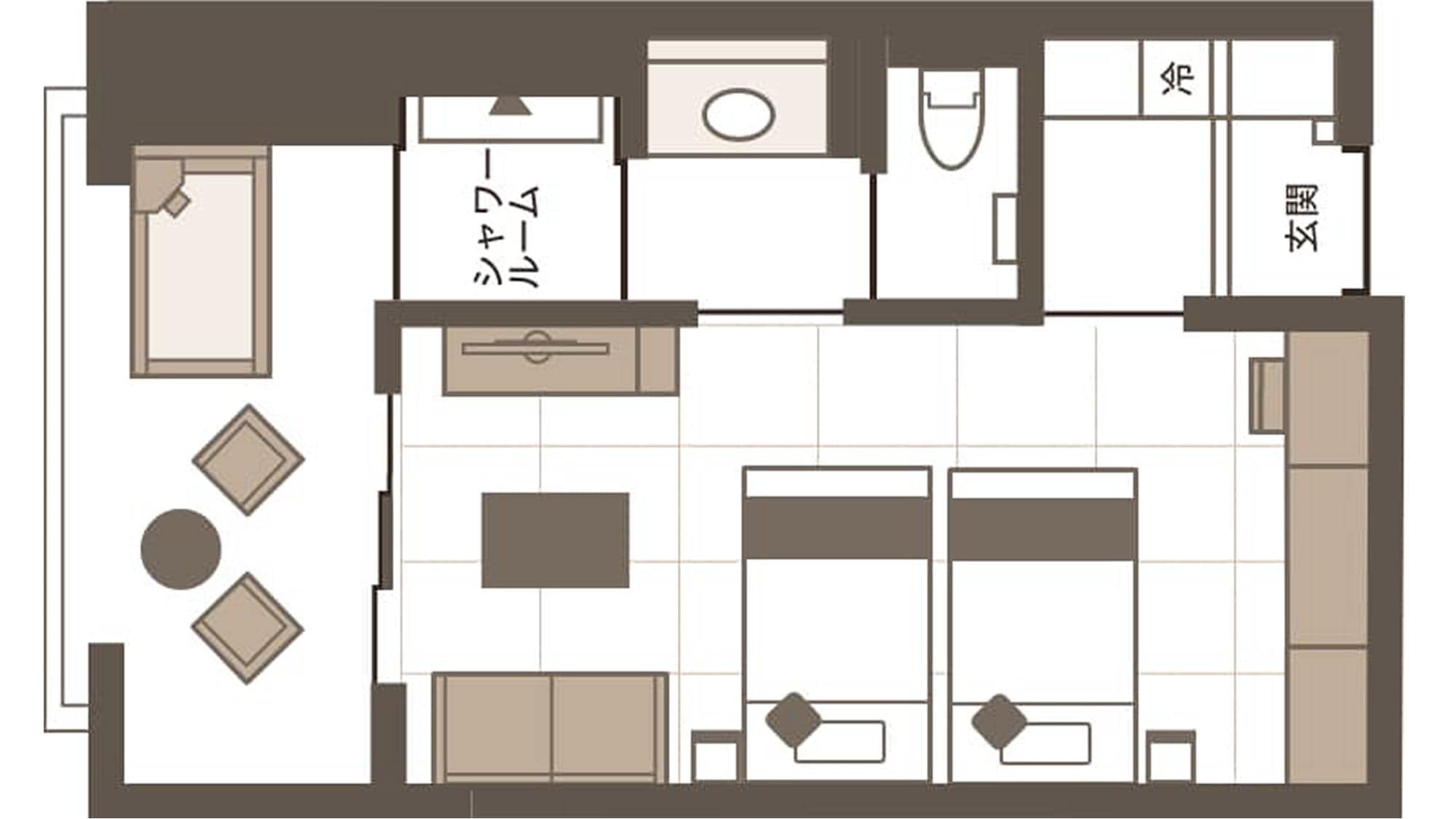 [Open-air bath + terrace included] Relaxing Japanese-style twin room "Nagomi" floor plan