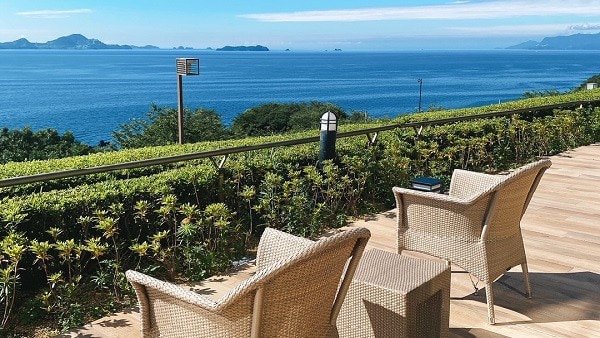 The first floor deck lounge where you can enjoy the pleasant sea breeze and view the Seto Inland Sea