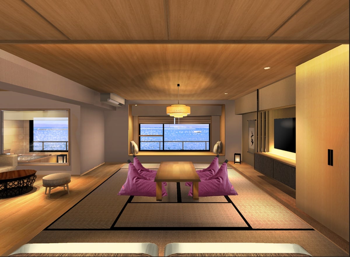 现代日西合璧风格客房,配有露天浴池 - 砂之头