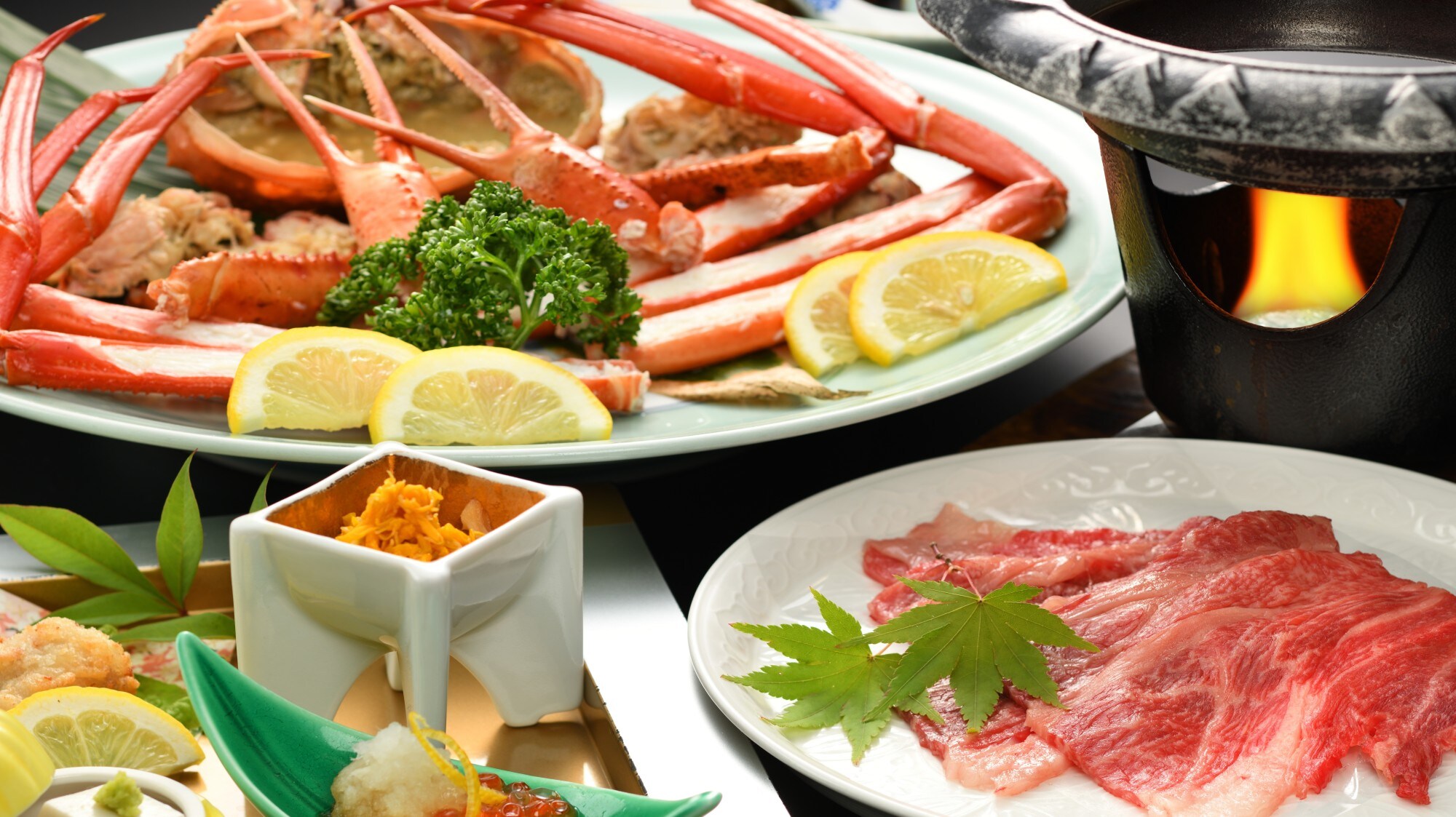 [Main Dish Selection ①] "Yamagata Beef Sukiyaki" + "Amegi Red Crab" ♪ (Example)