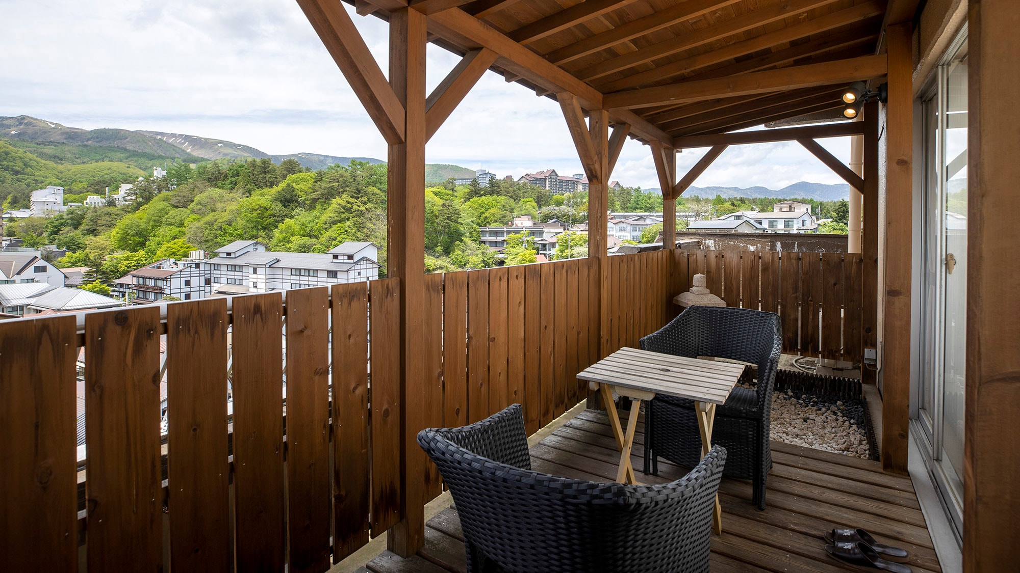 Japanese-style room with wooden deck and massage machine (premium)