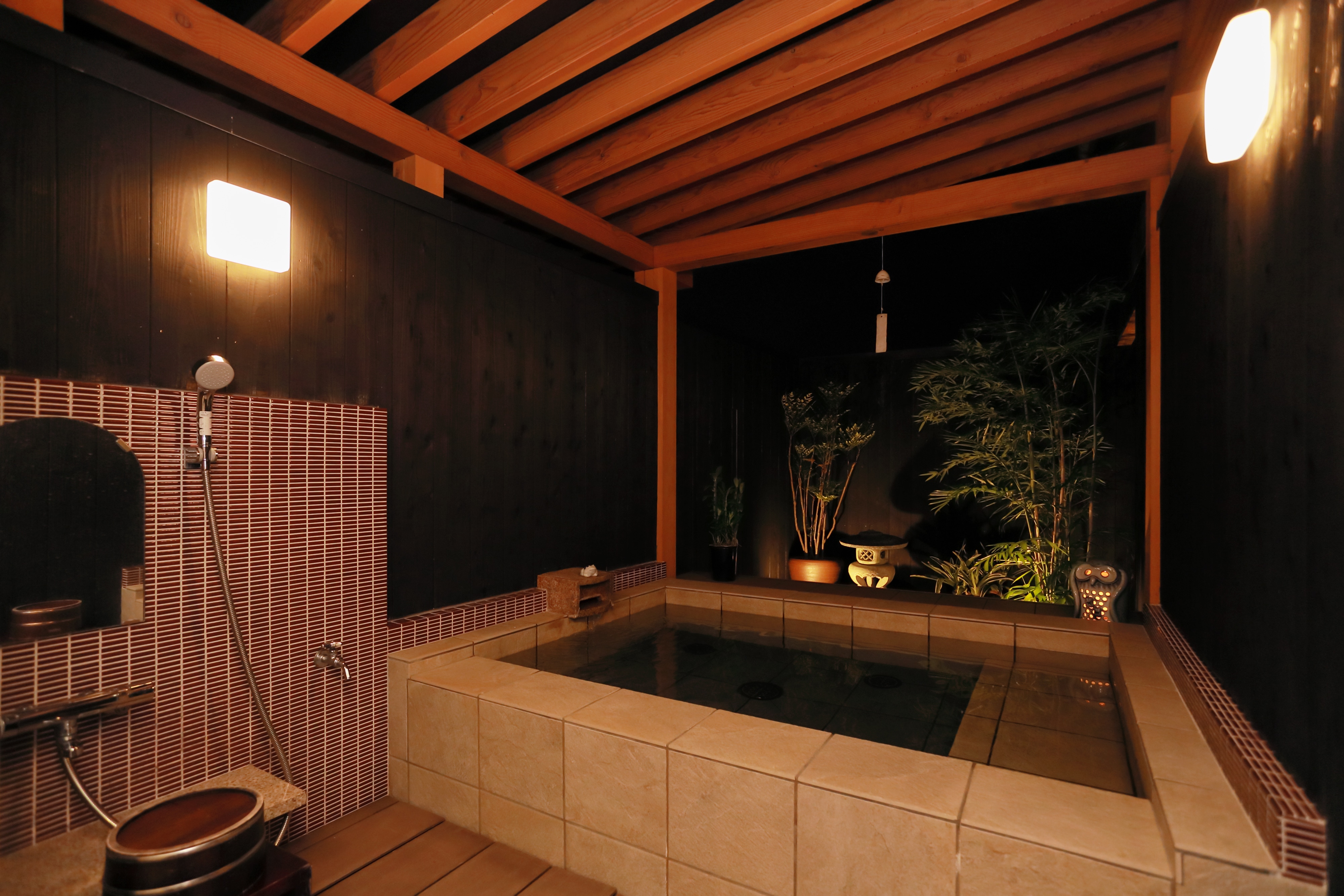 Open-air bath at night