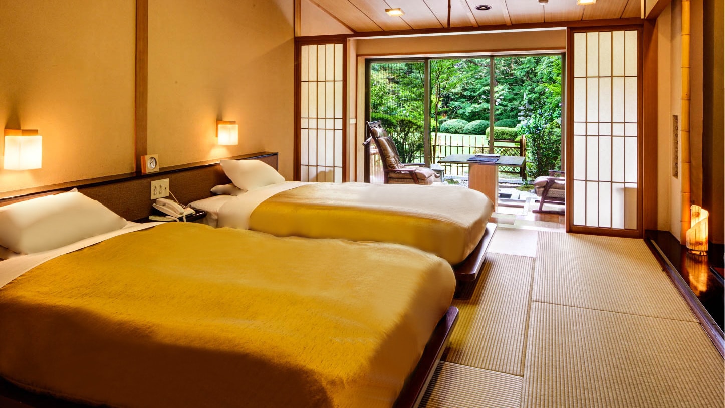  [Western-style garden Japanese modern guest room with open-air bath] Bed type