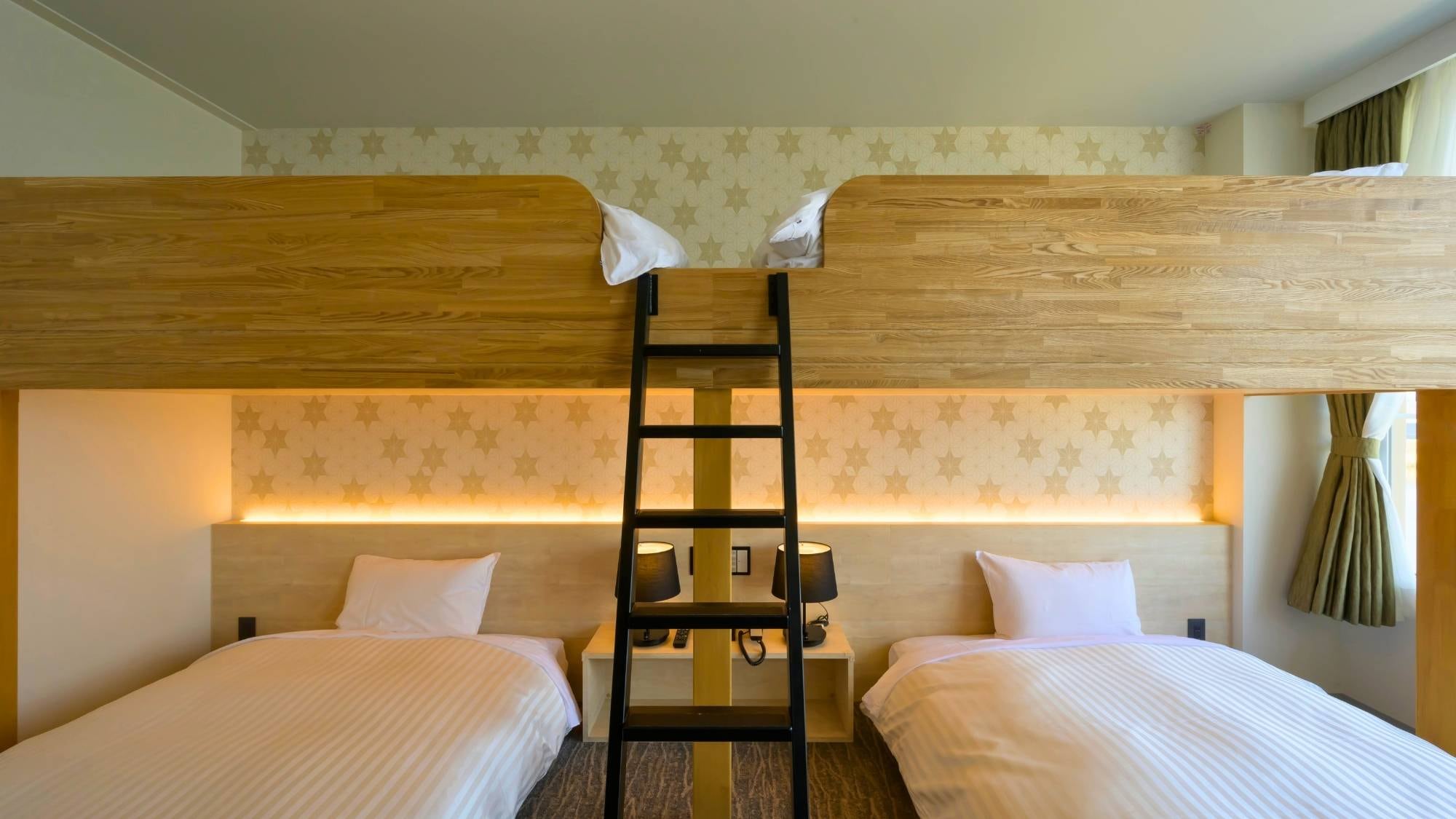 bed space. Up to 4 people can sleep, 2 people in the loft and 2 people under the loft.