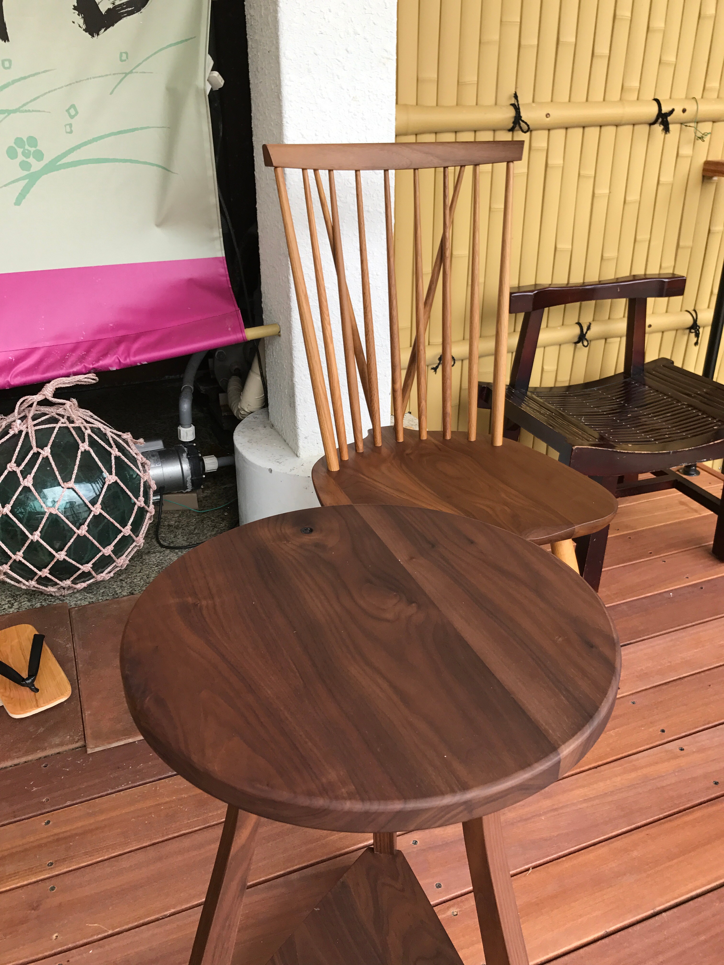 Wooden deck in front of the entrance