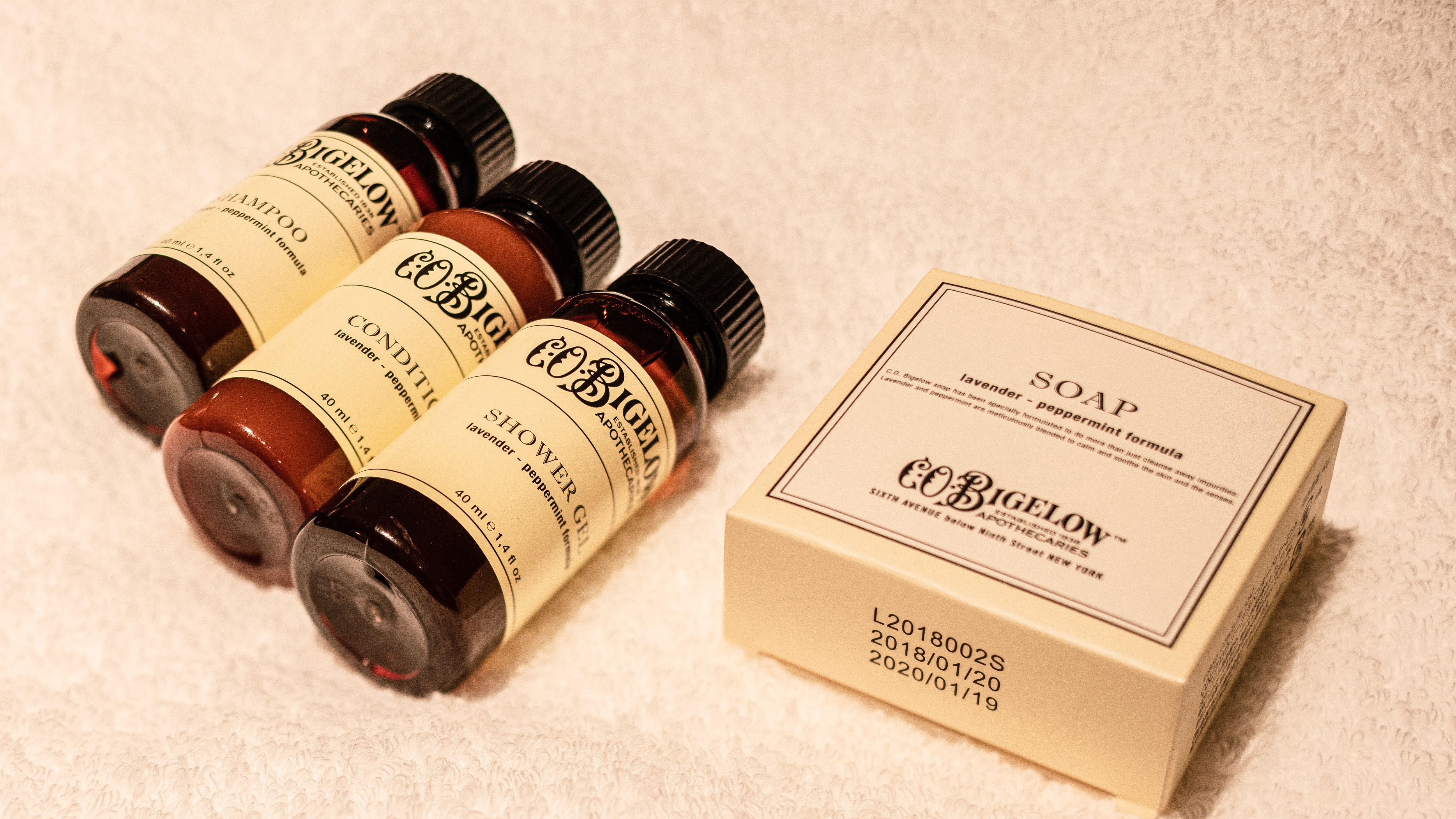  CO Bigelow shampoo, conditioner, shower soap lavender scent