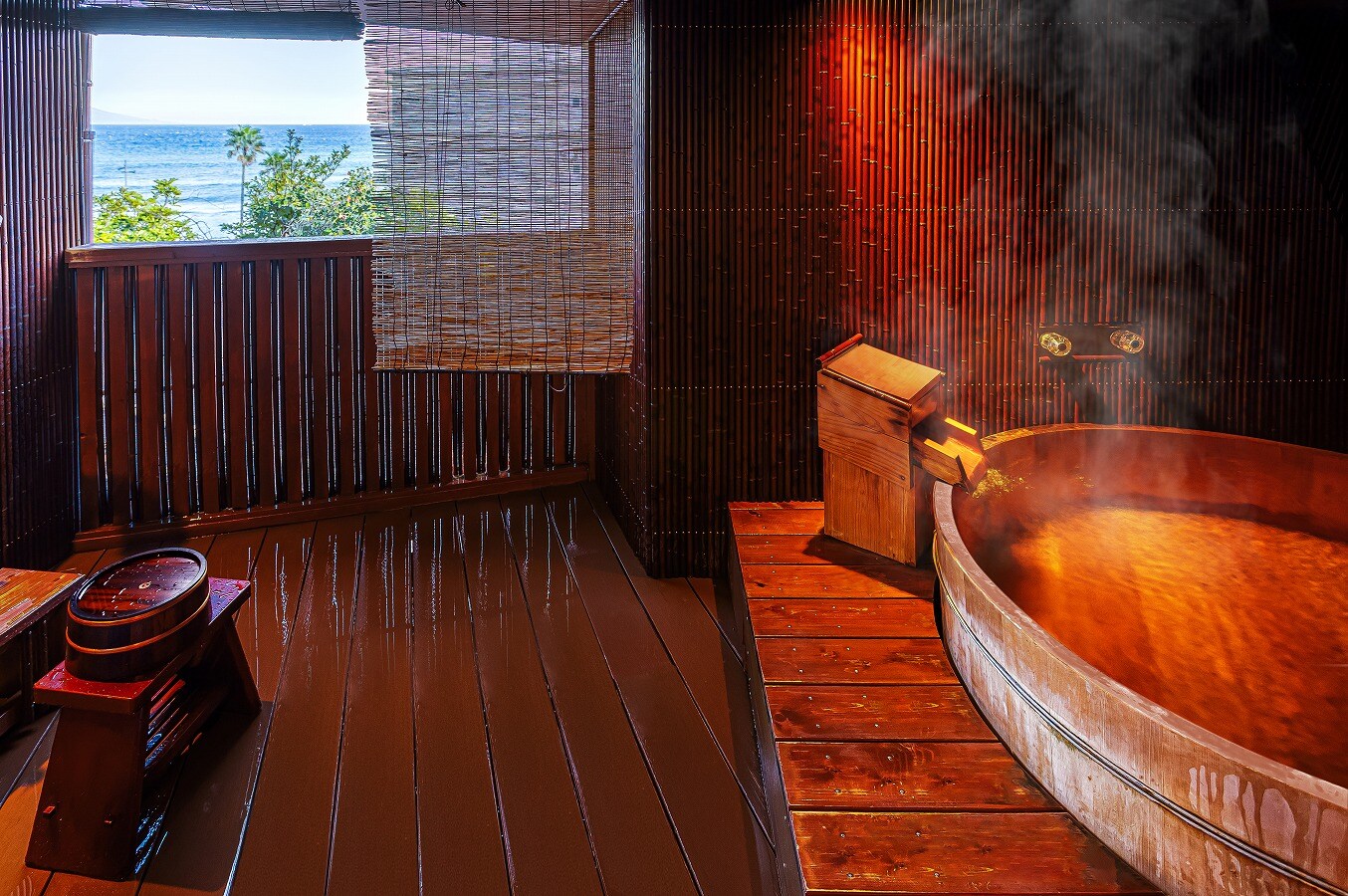 Sansan, a guest room with an open-air hot spring bath with a sea view